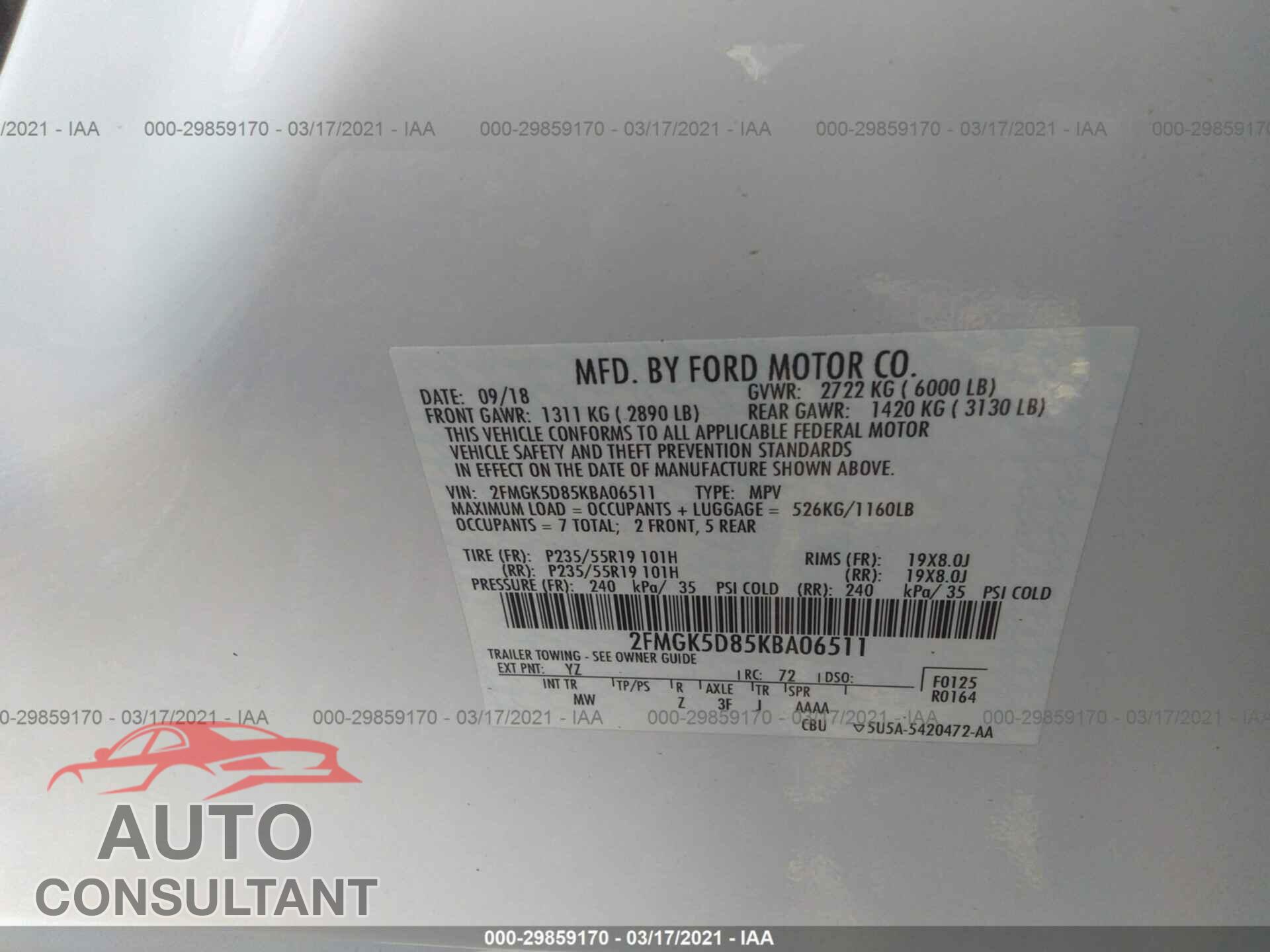 FORD FLEX 2019 - 2FMGK5D85KBA06511