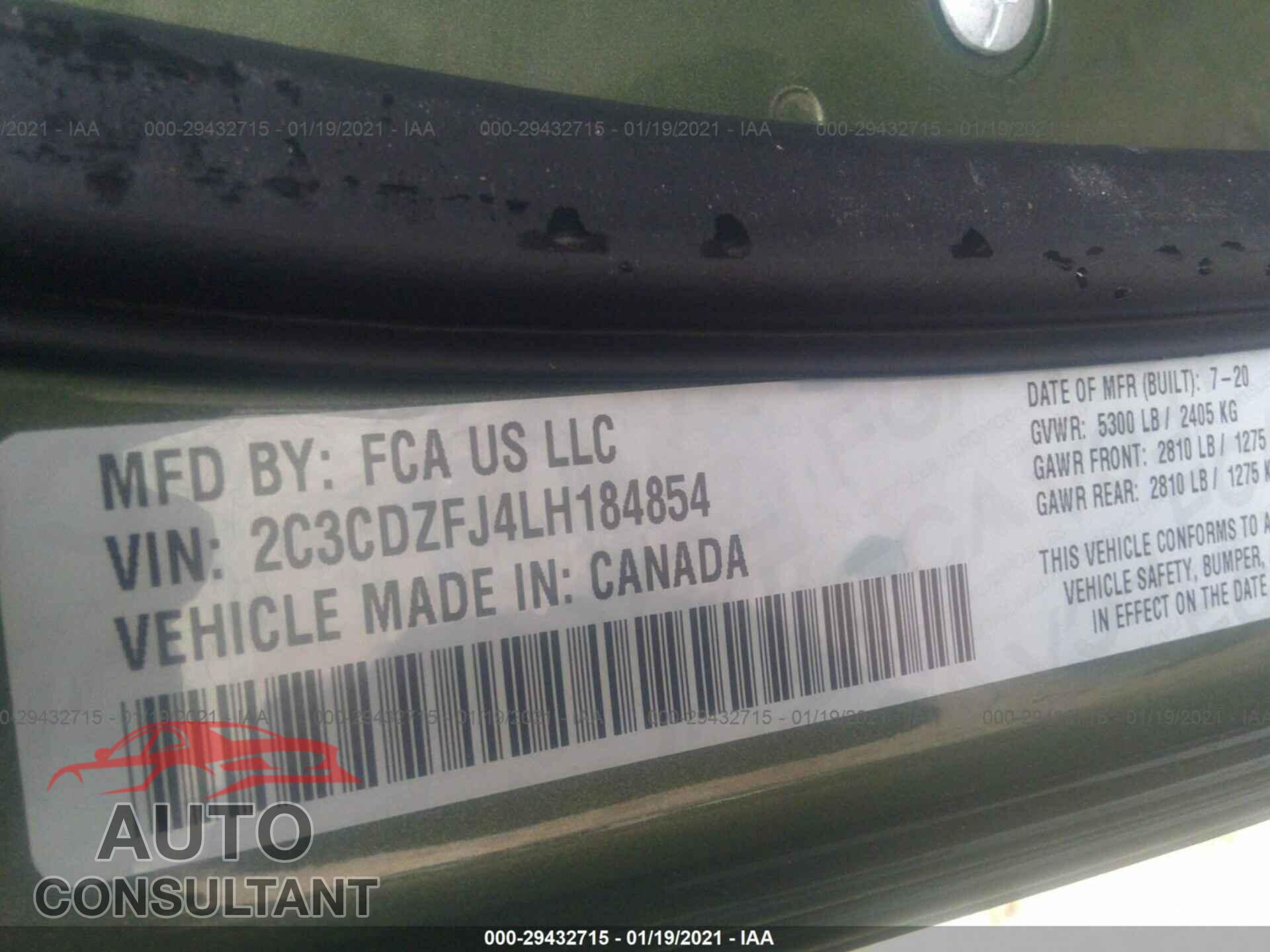 DODGE CHALLENGER 2020 - 2C3CDZFJ4LH184854
