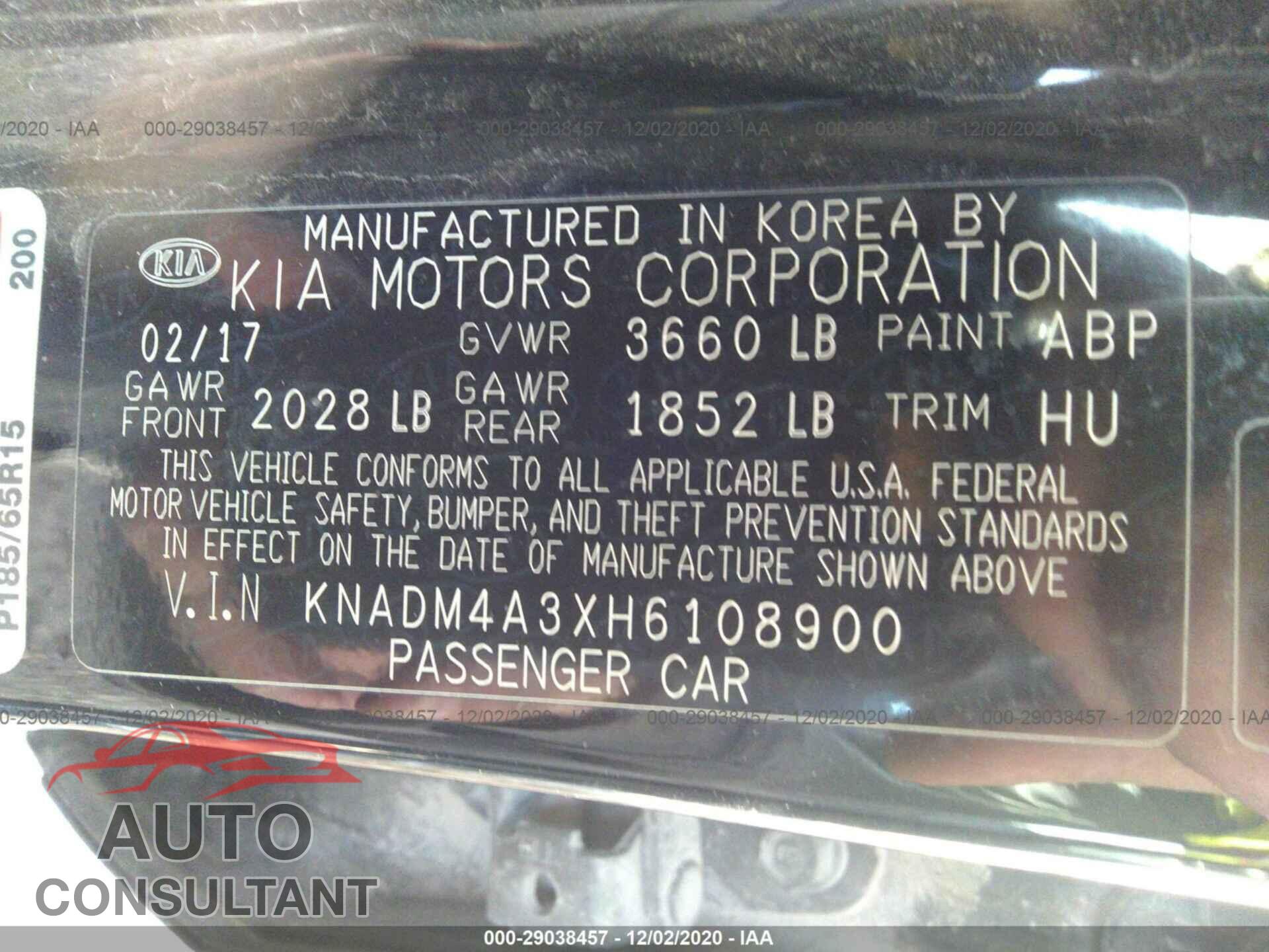 KIA RIO 2017 - KNADM4A3XH6108900