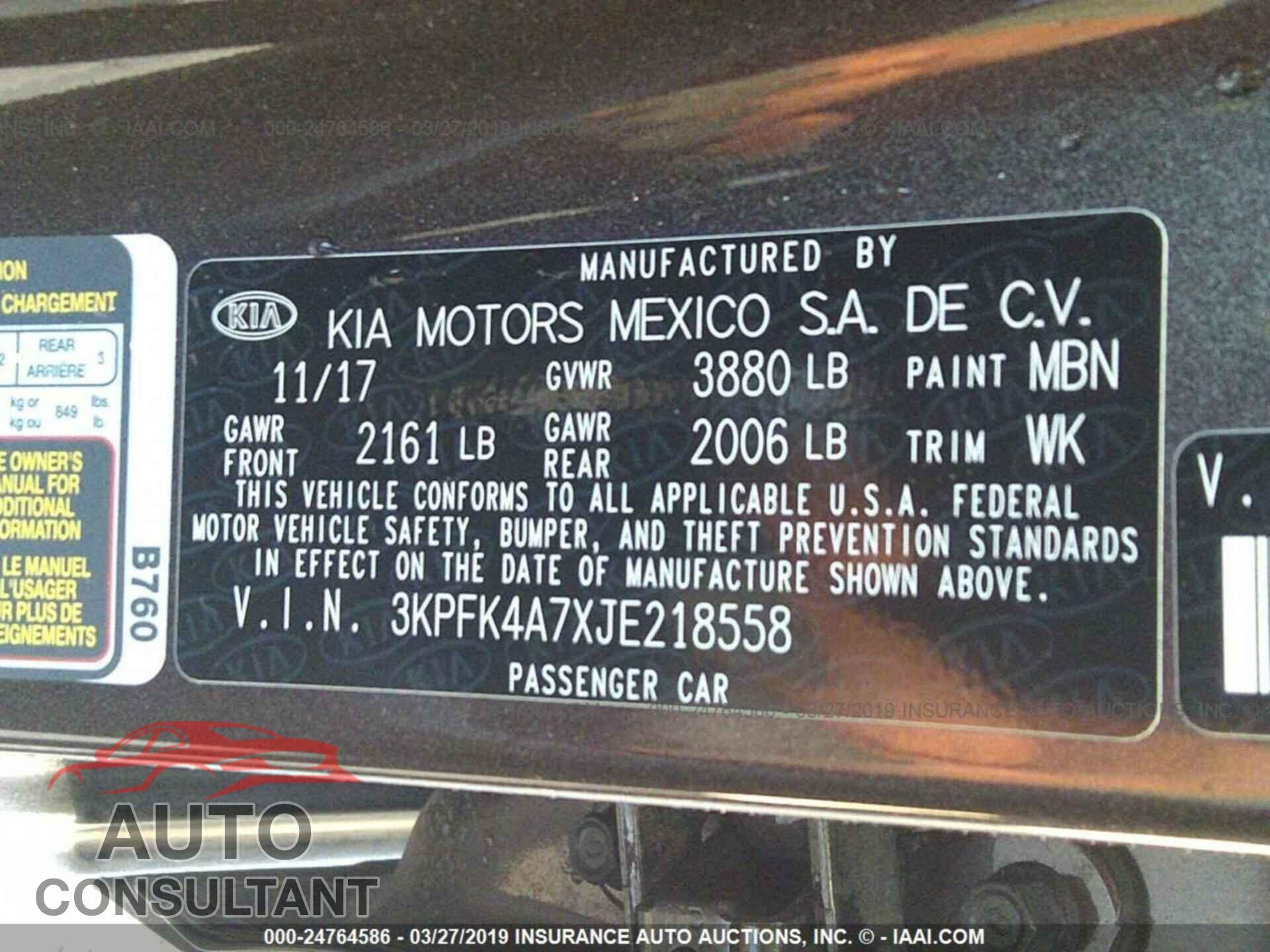 KIA FORTE 2018 - 3KPFK4A7XJE218558