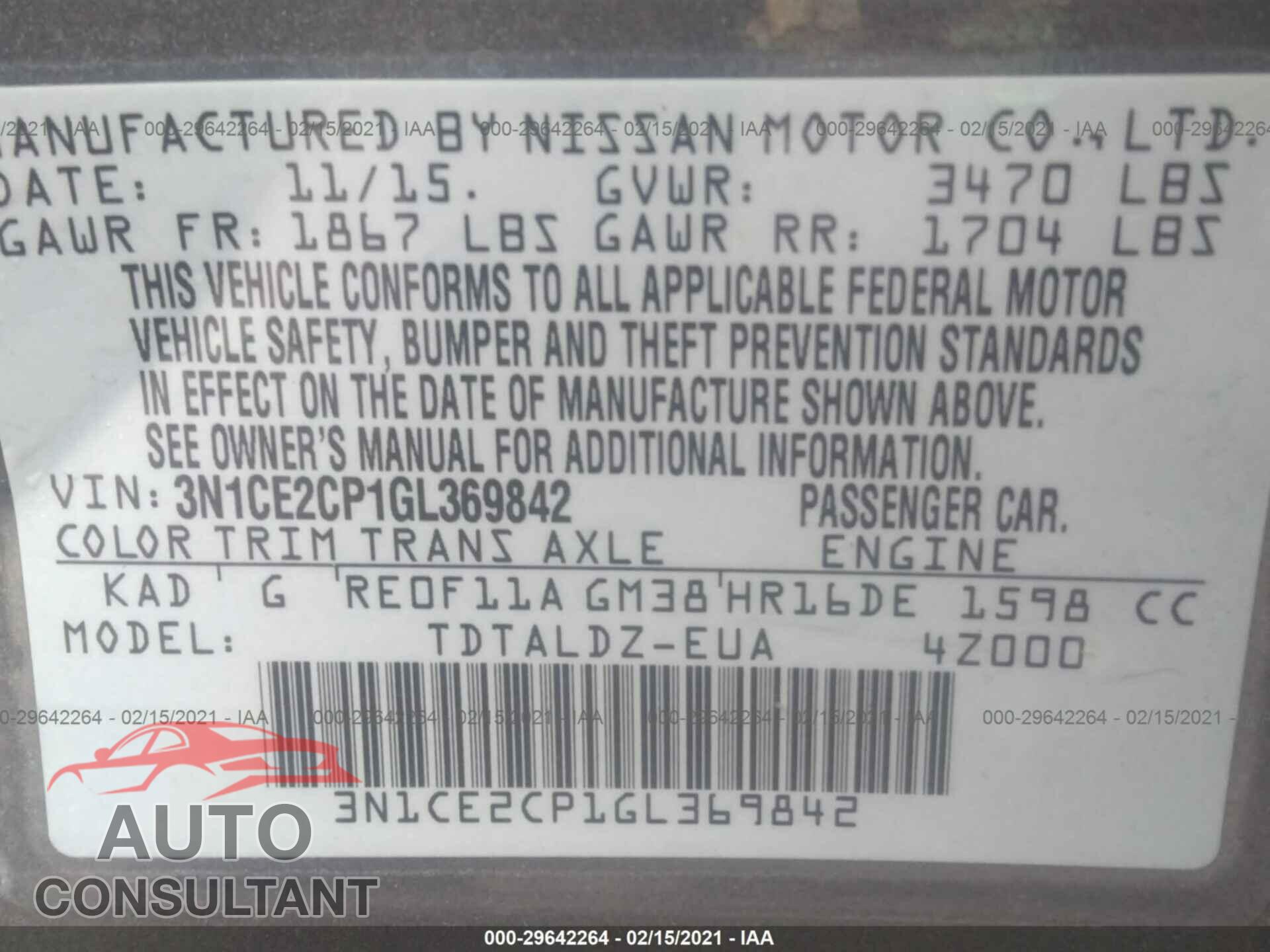 NISSAN VERSA NOTE 2016 - 3N1CE2CP1GL369842