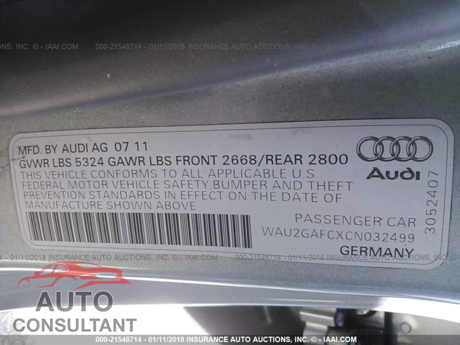 Audi A7 2012 - WAU2GAFCXCN032499