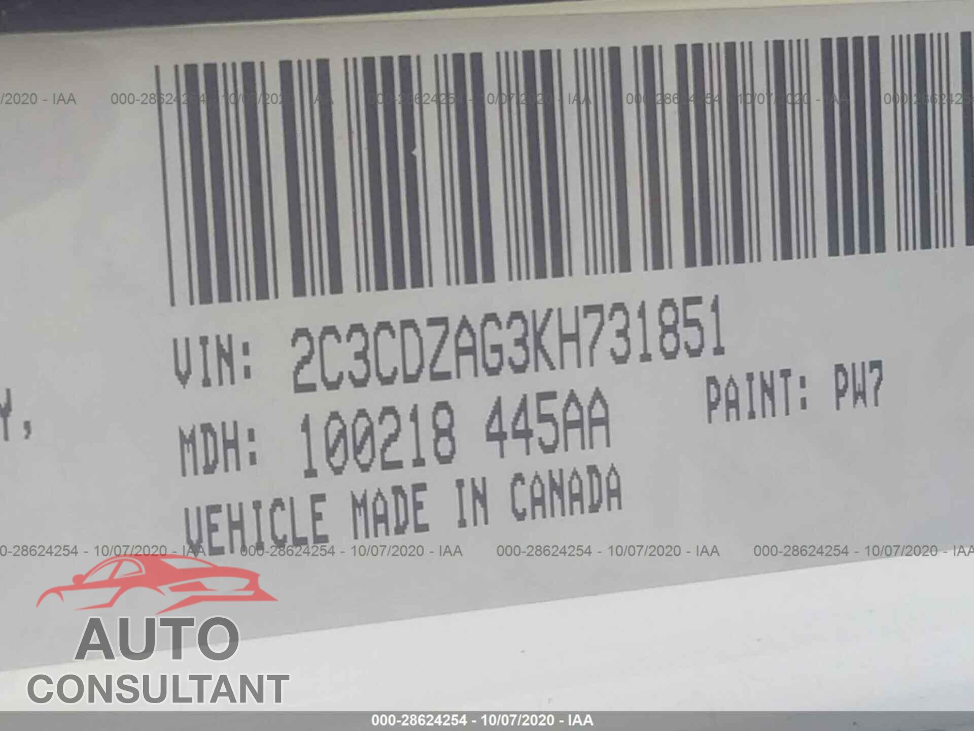 DODGE CHALLENGER 2019 - 2C3CDZAG3KH731851