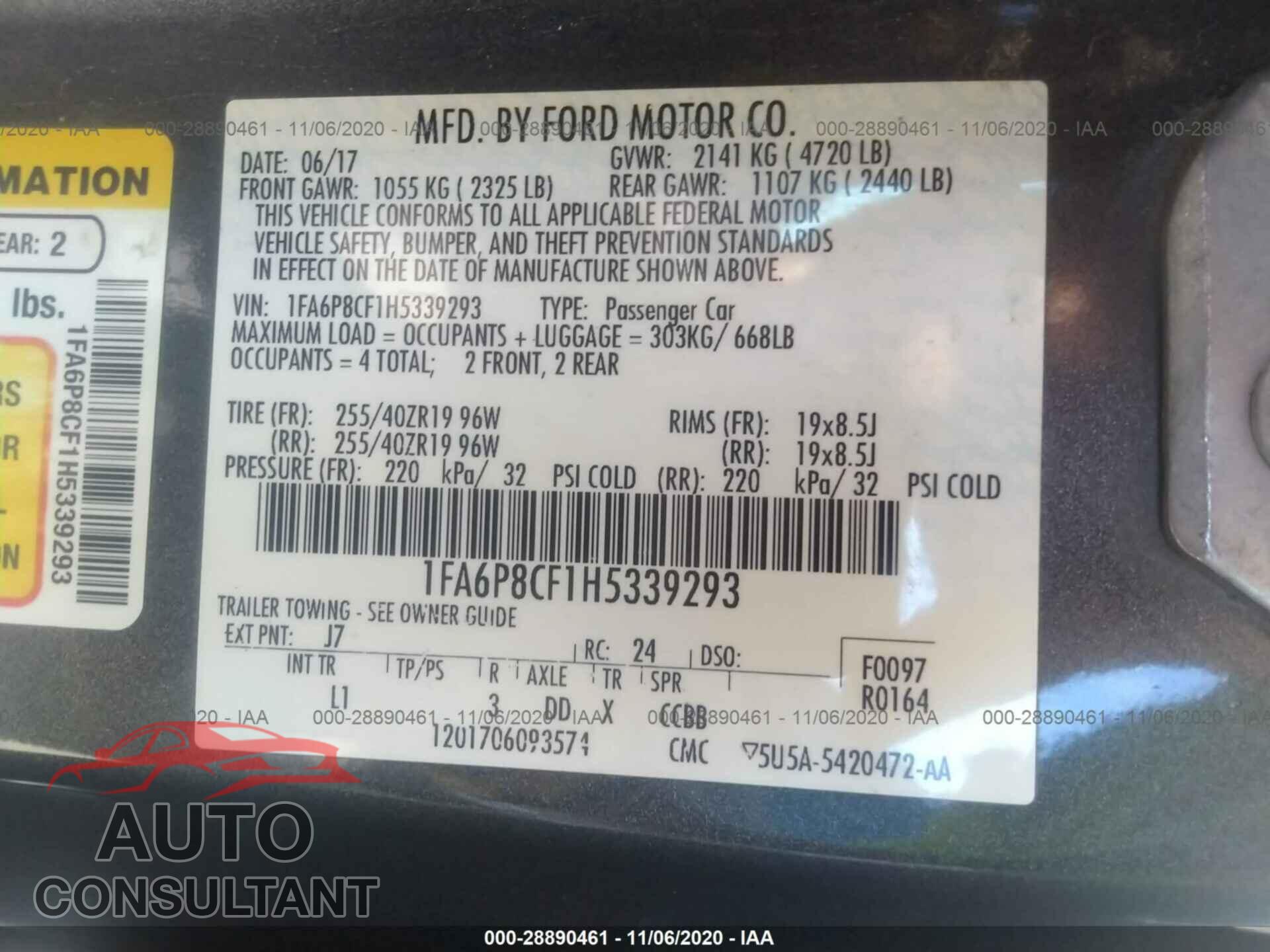 FORD MUSTANG 2017 - 1FA6P8CF1H5339293