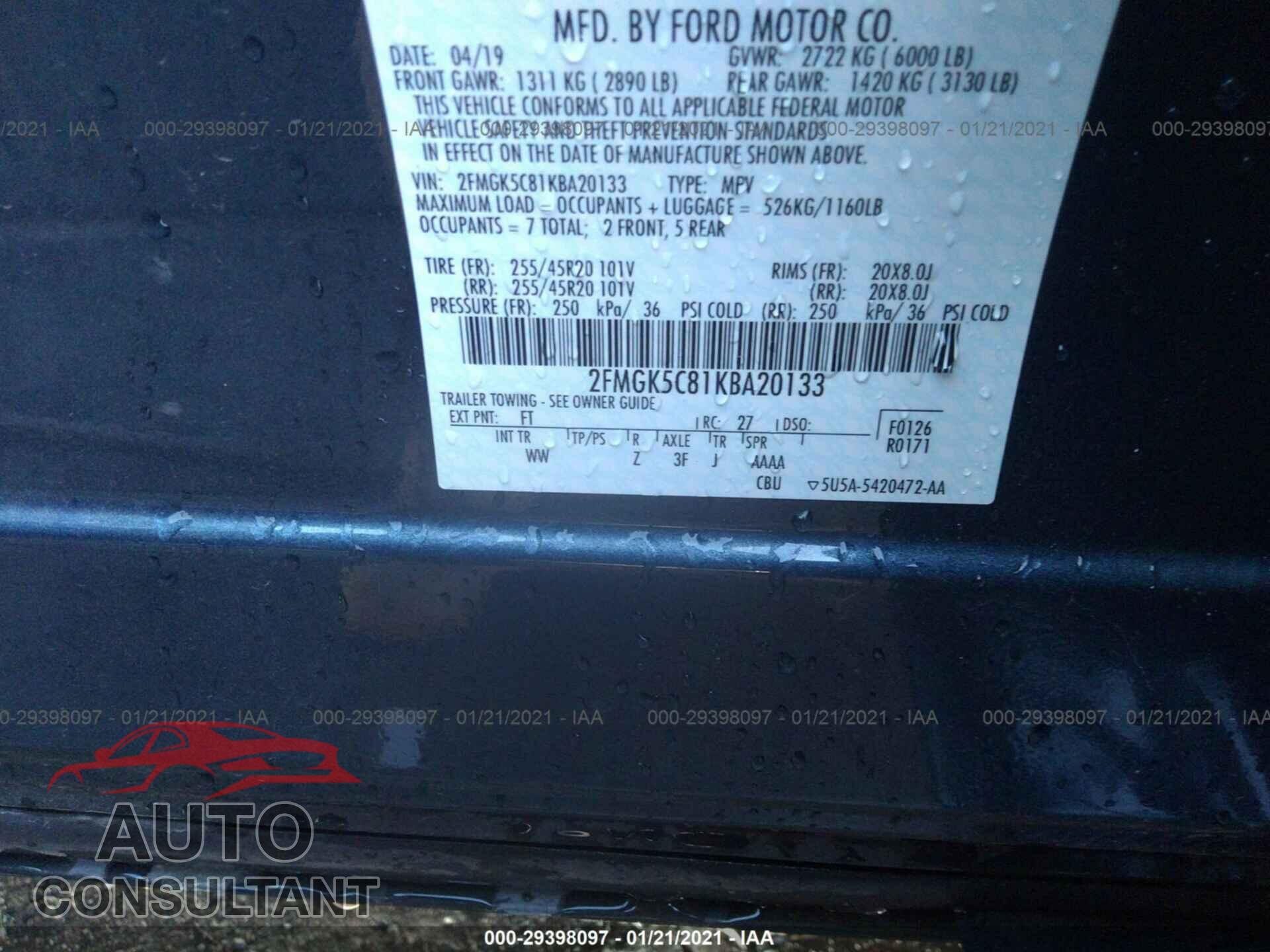 FORD FLEX 2019 - 2FMGK5C81KBA20133