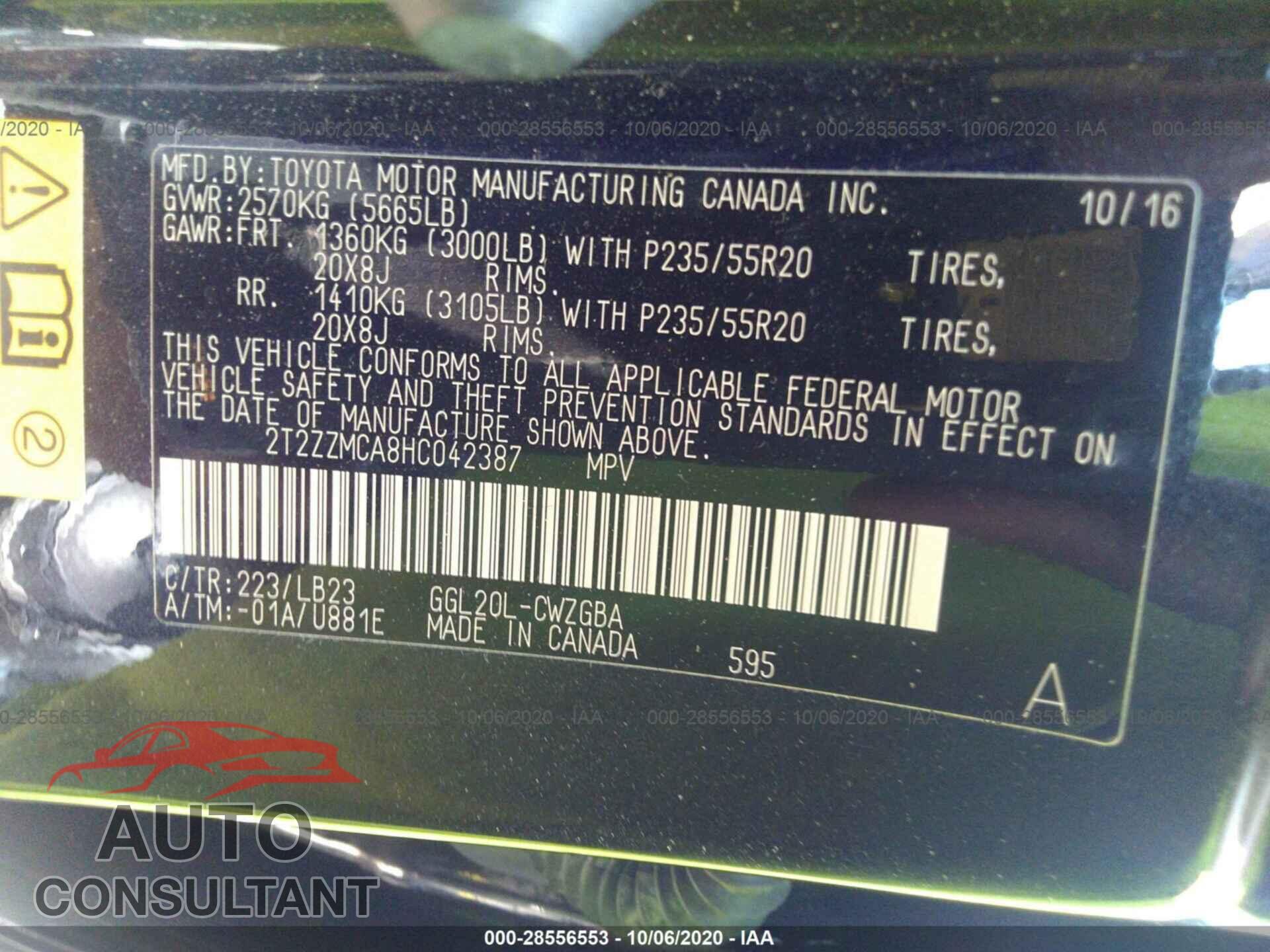 LEXUS RX 2017 - 2T2ZZMCA8HC042387
