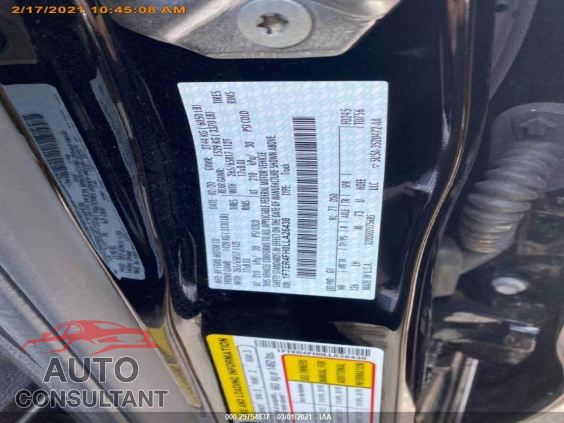 FORD RANGER 2020 - 1FTER4FH0LLA26438