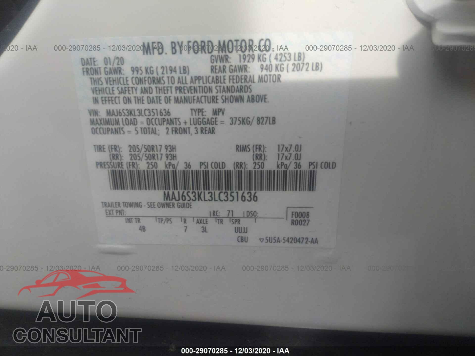 FORD ECOSPORT 2020 - MAJ6S3KL3LC351636