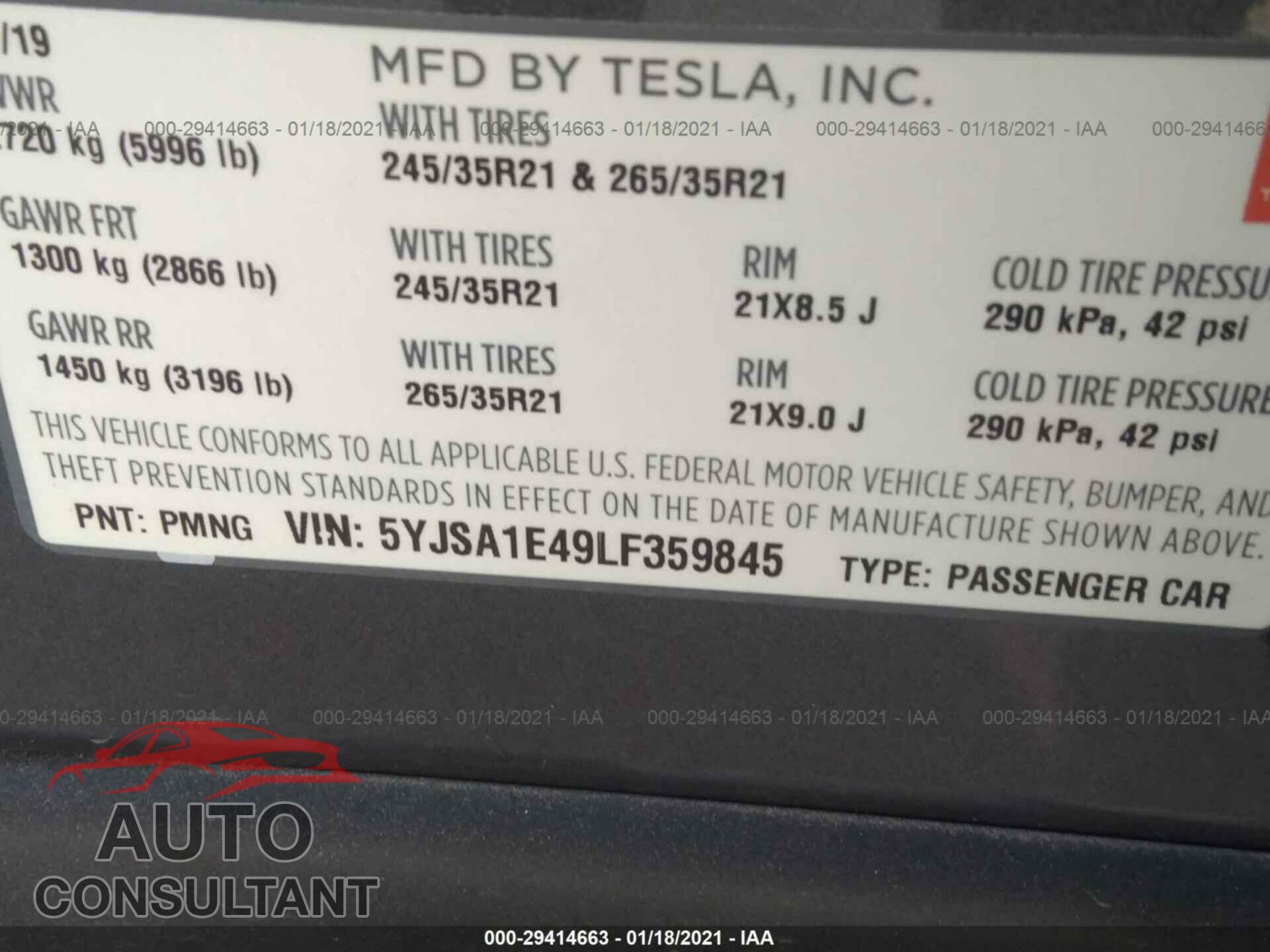 TESLA MODEL S 2020 - 5YJSA1E49LF359845