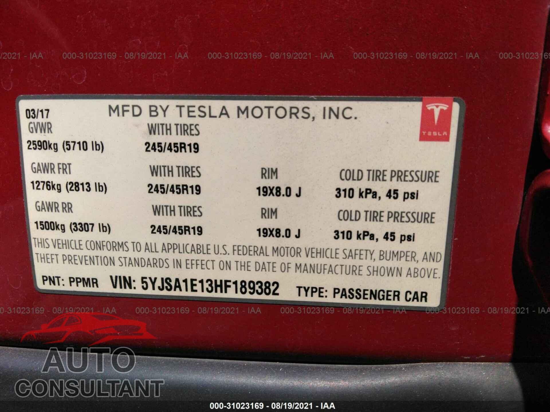 TESLA MODEL S 2017 - 5YJSA1E13HF189382