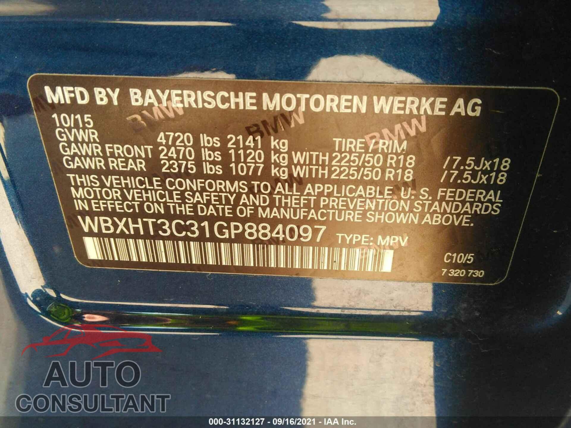 BMW X1 2016 - WBXHT3C31GP884097