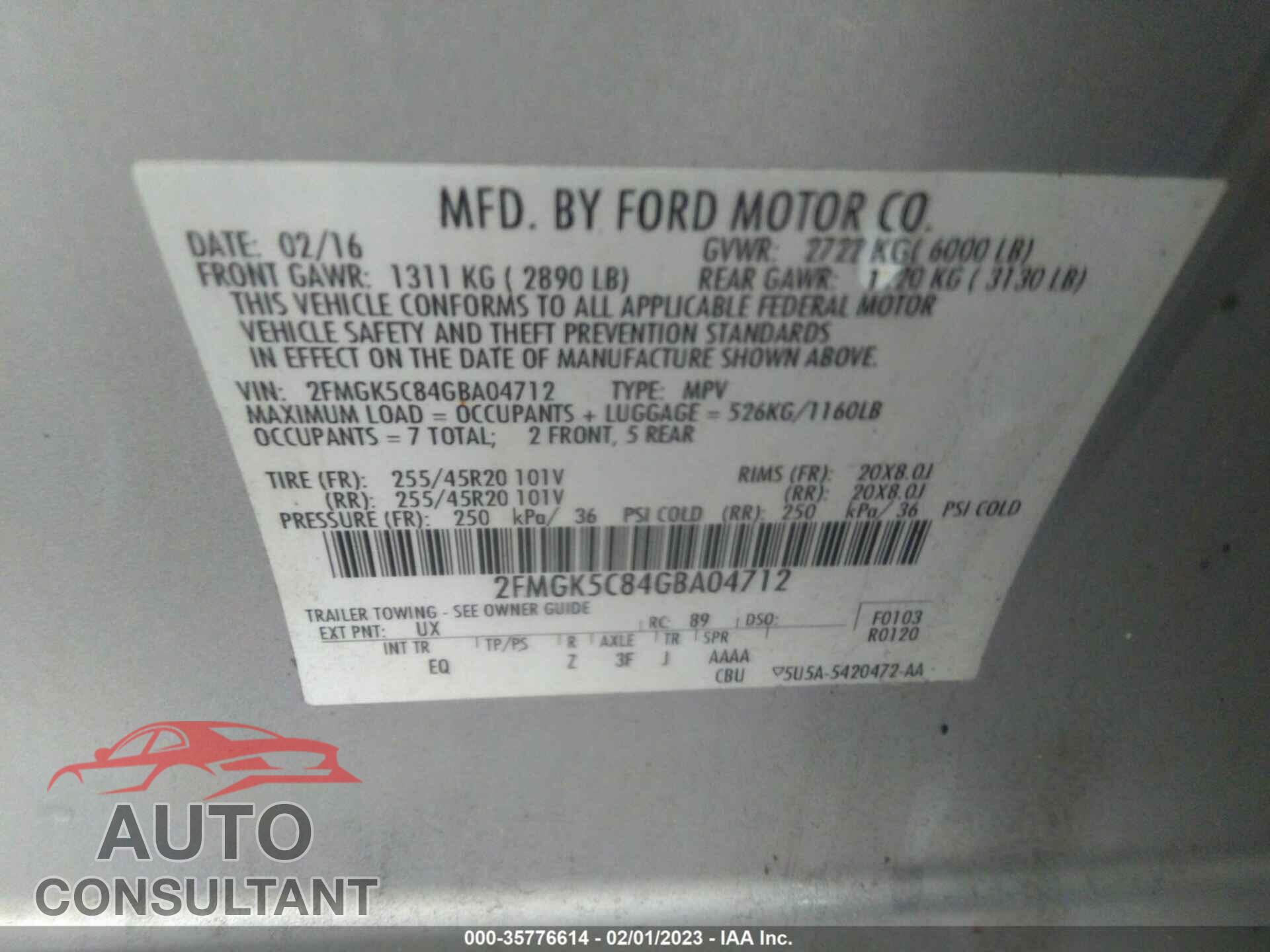 FORD FLEX 2016 - 2FMGK5C84GBA04712