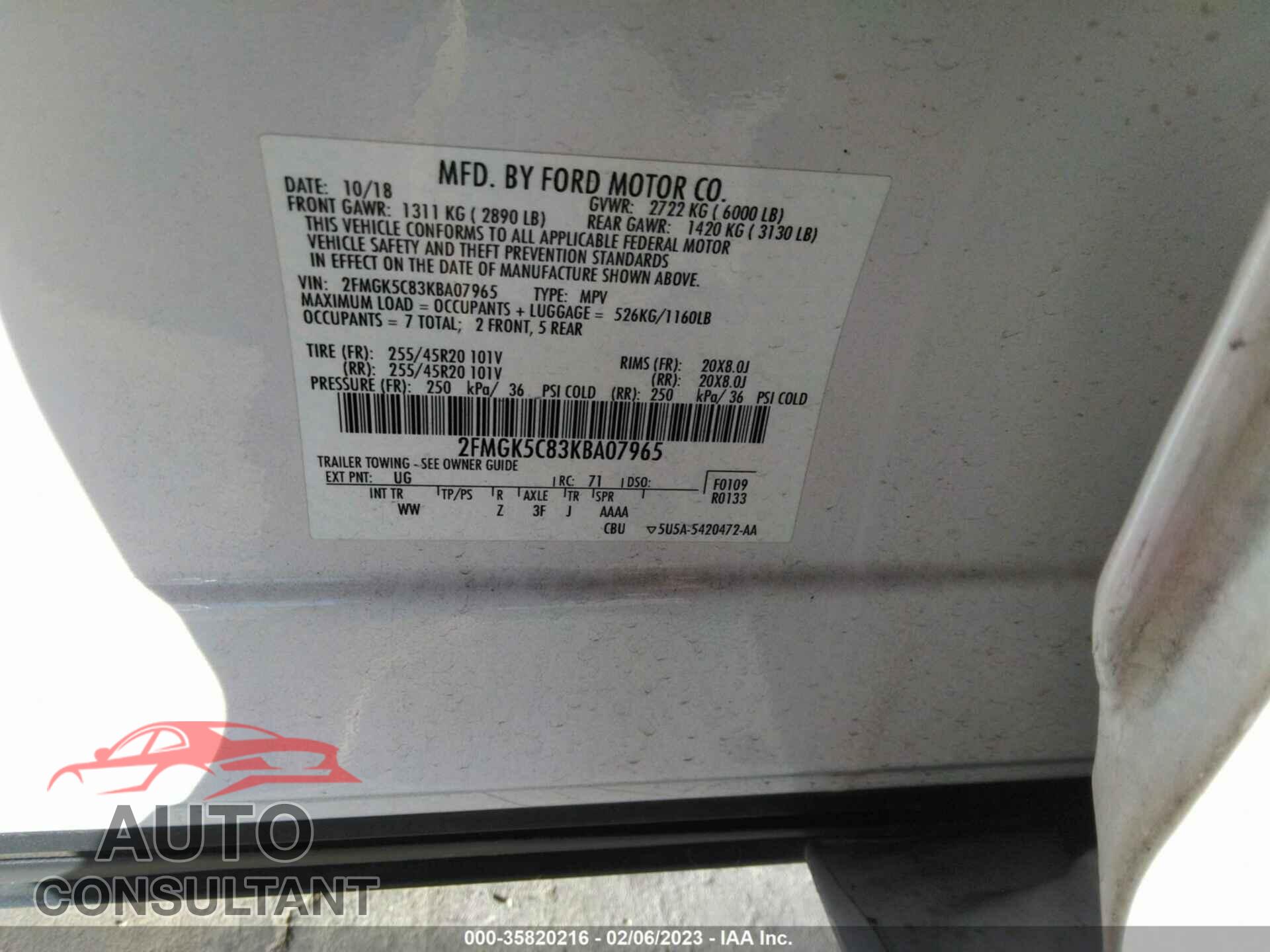 FORD FLEX 2019 - 2FMGK5C83KBA07965