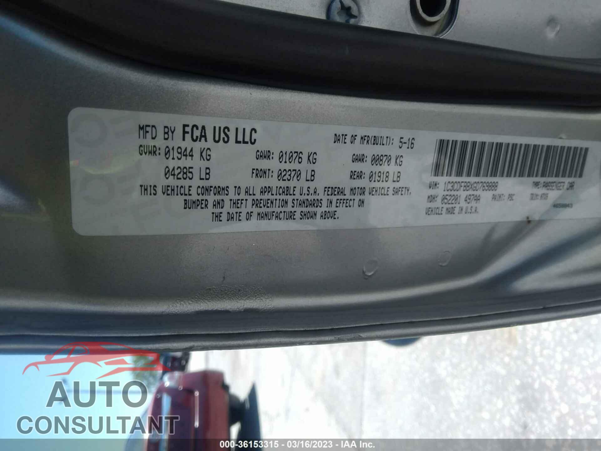 DODGE DART 2016 - 1C3CDFBBXGD769888