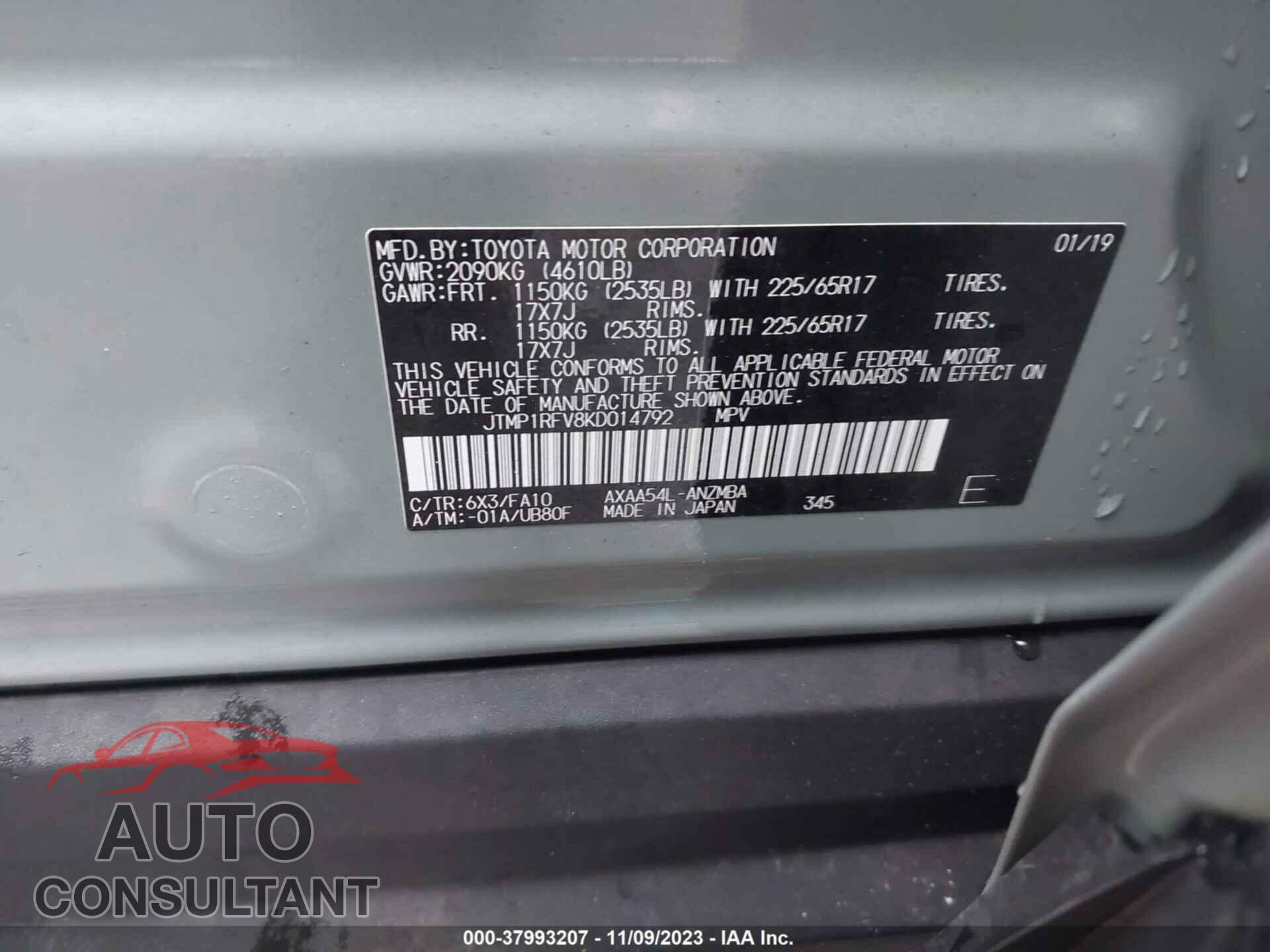 TOYOTA RAV4 2019 - JTMP1RFV8KD014792