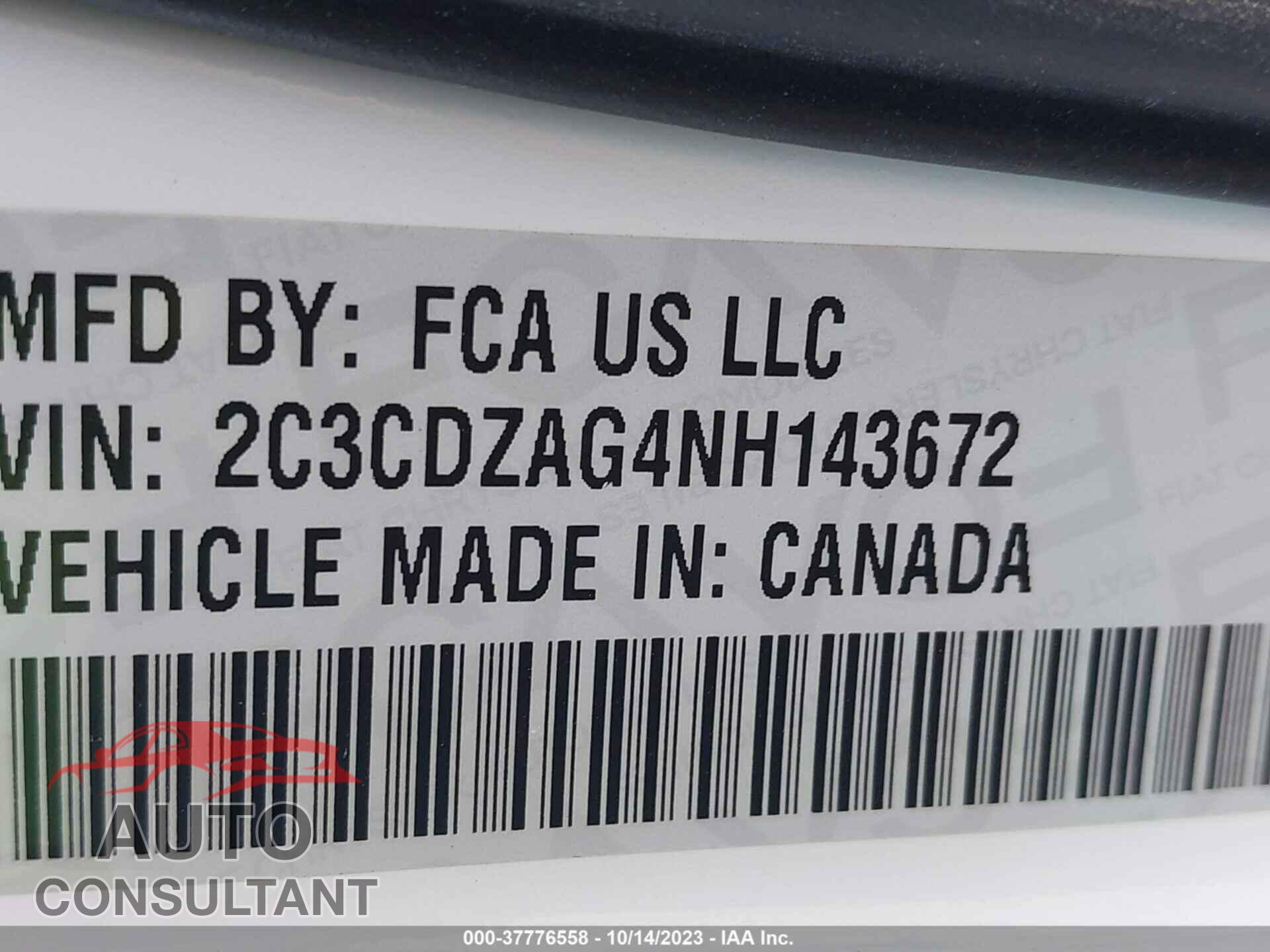 DODGE CHALLENGER 2022 - 2C3CDZAG4NH143672
