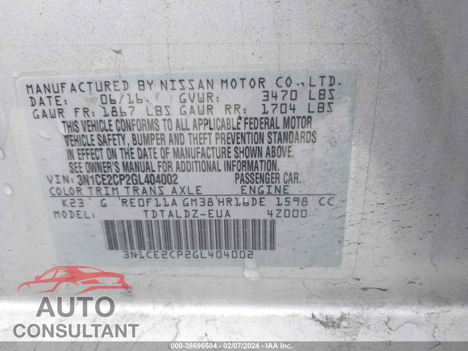 NISSAN VERSA NOTE 2016 - 3N1CE2CP2GL404002