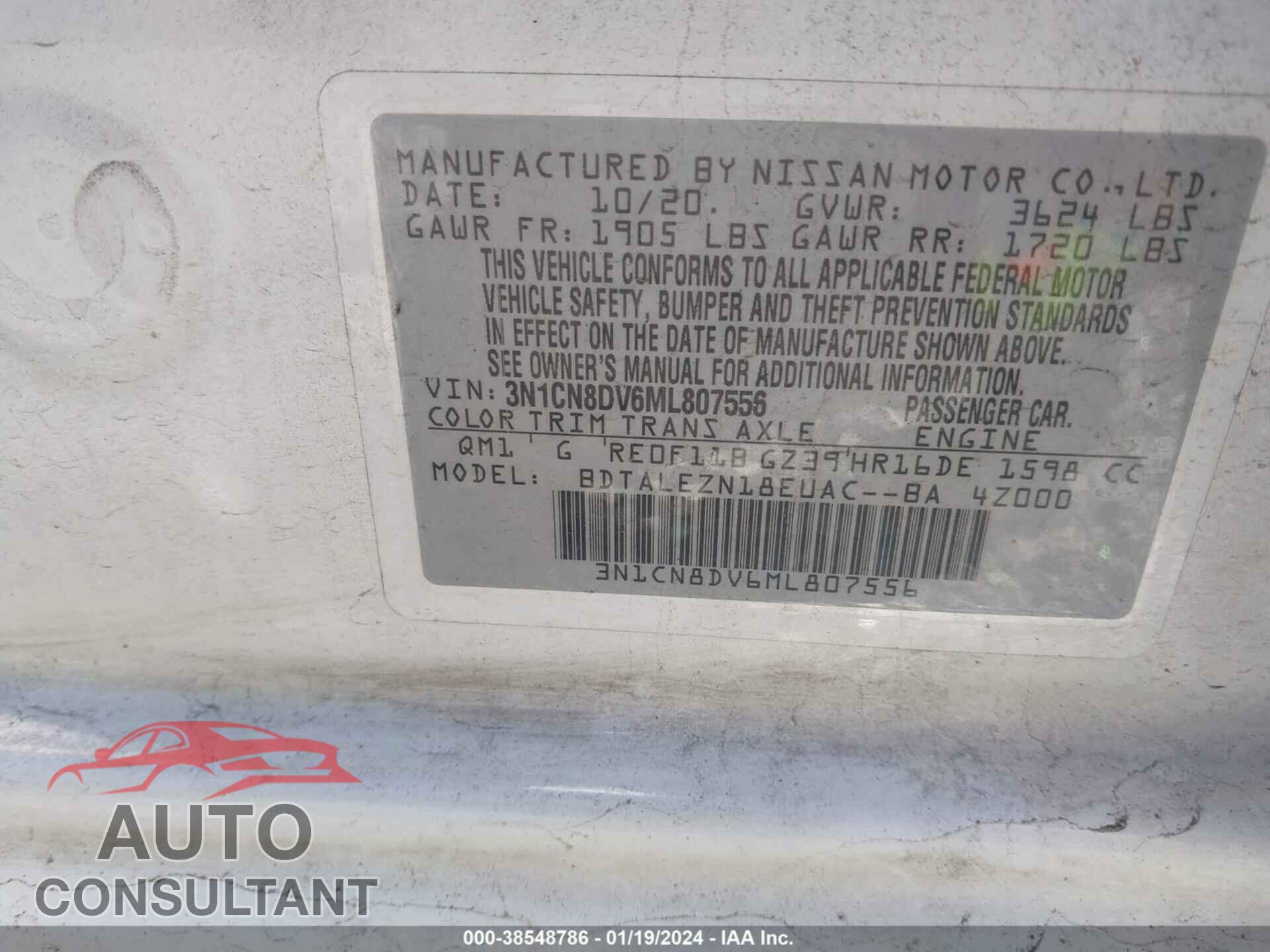 NISSAN VERSA 2021 - 3N1CN8DV6ML807556