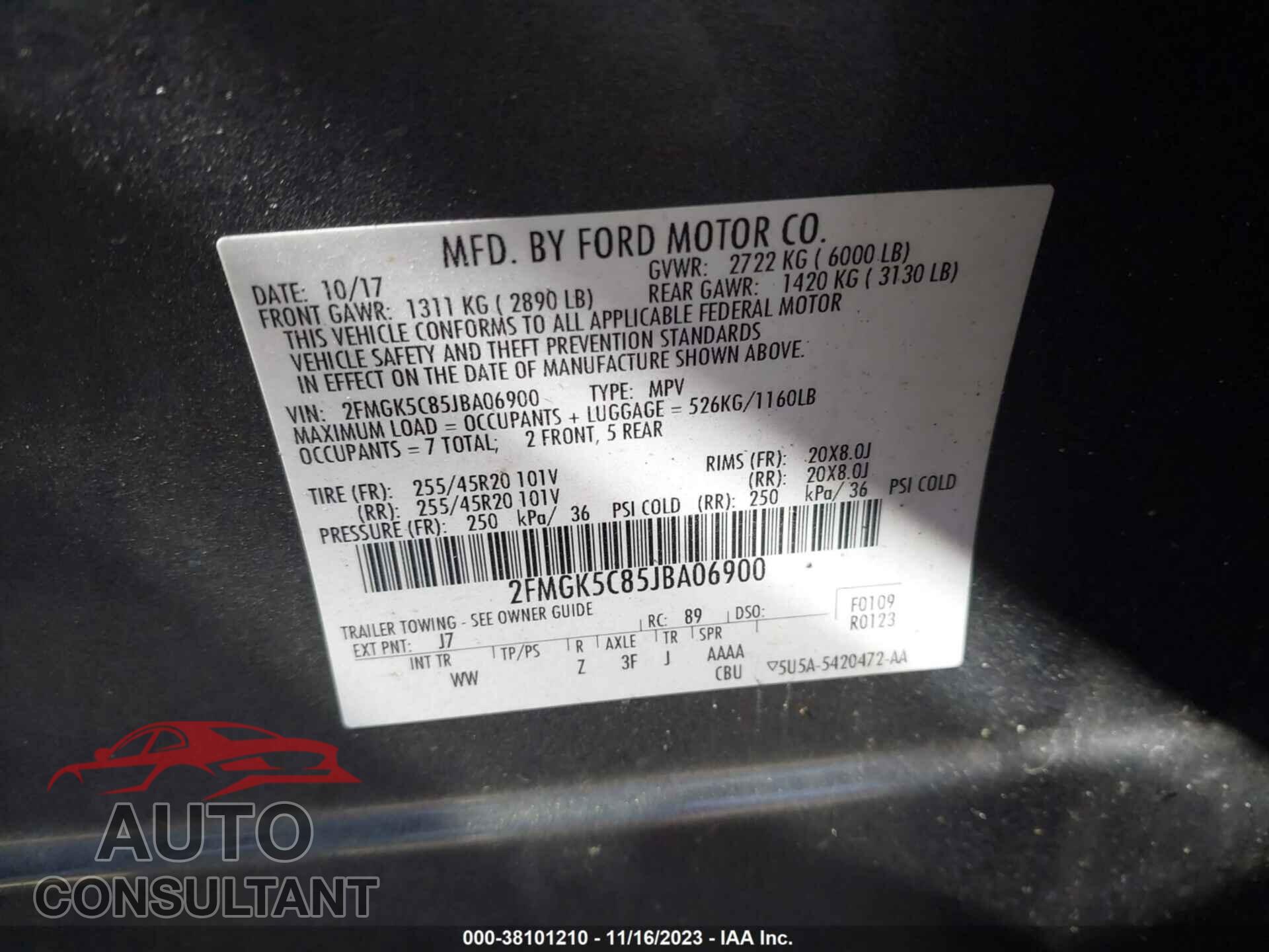 FORD FLEX 2018 - 2FMGK5C85JBA06900