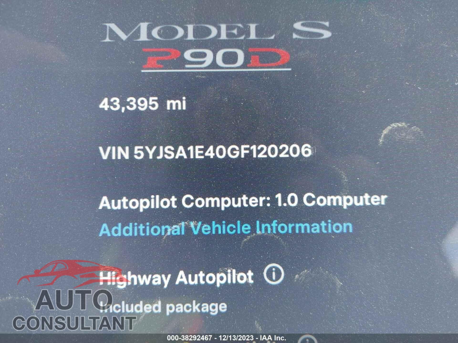 TESLA MODEL S 2016 - 5YJSA1E40GF120206