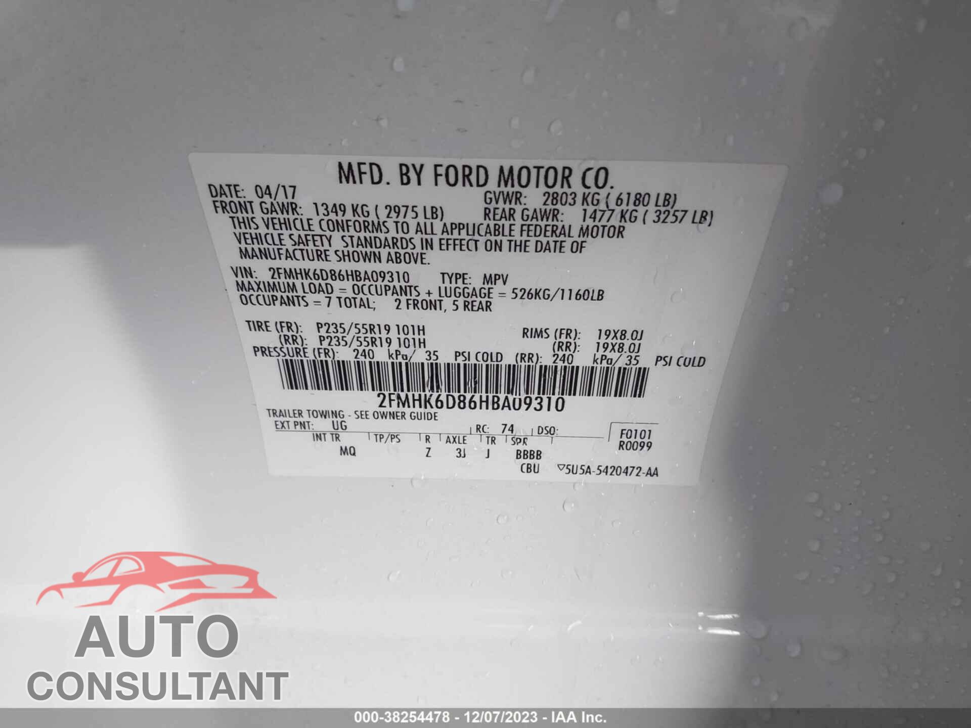 FORD FLEX 2017 - 2FMHK6D86HBA09310