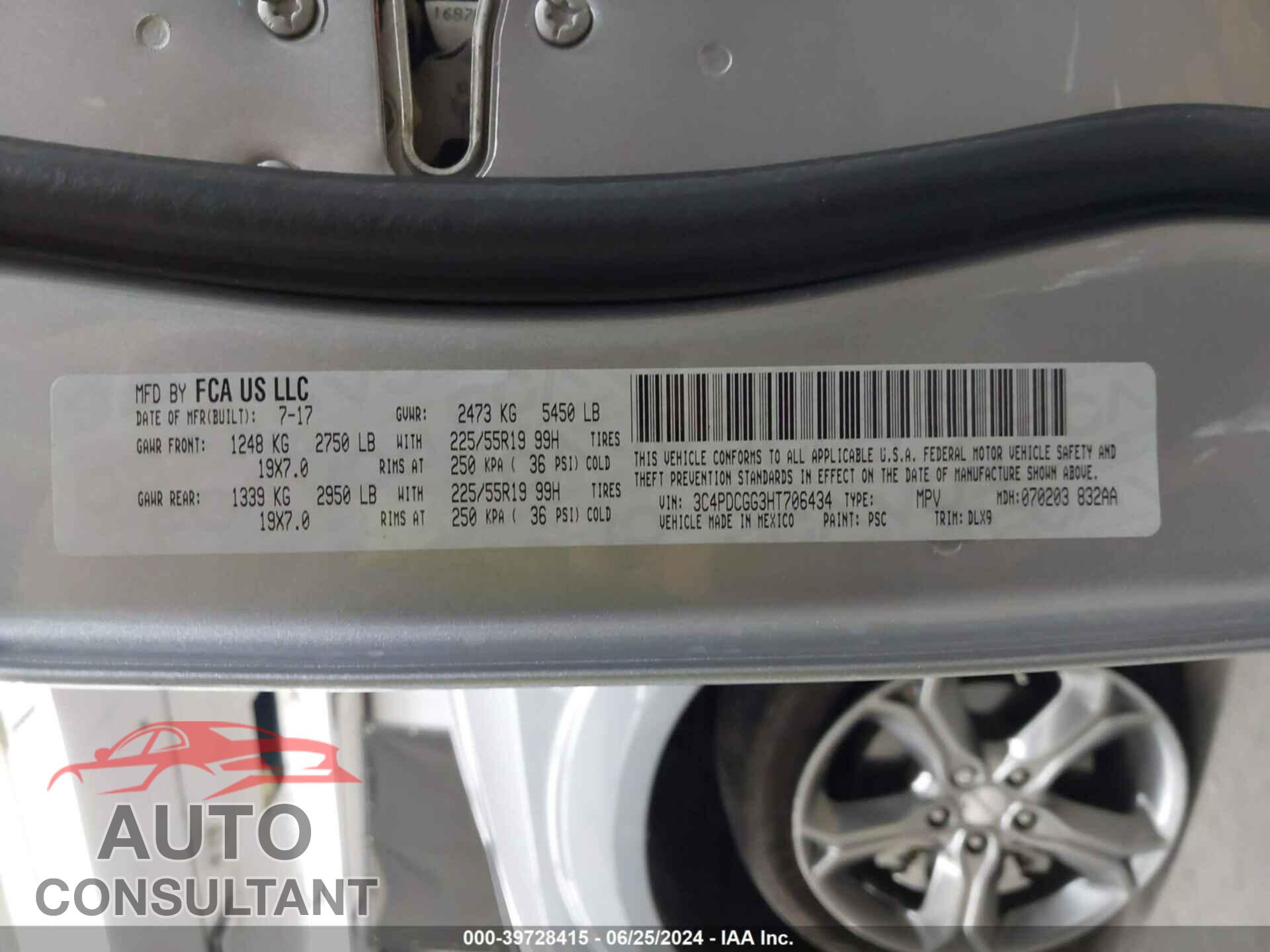 DODGE JOURNEY 2017 - 3C4PDCGG3HT706434