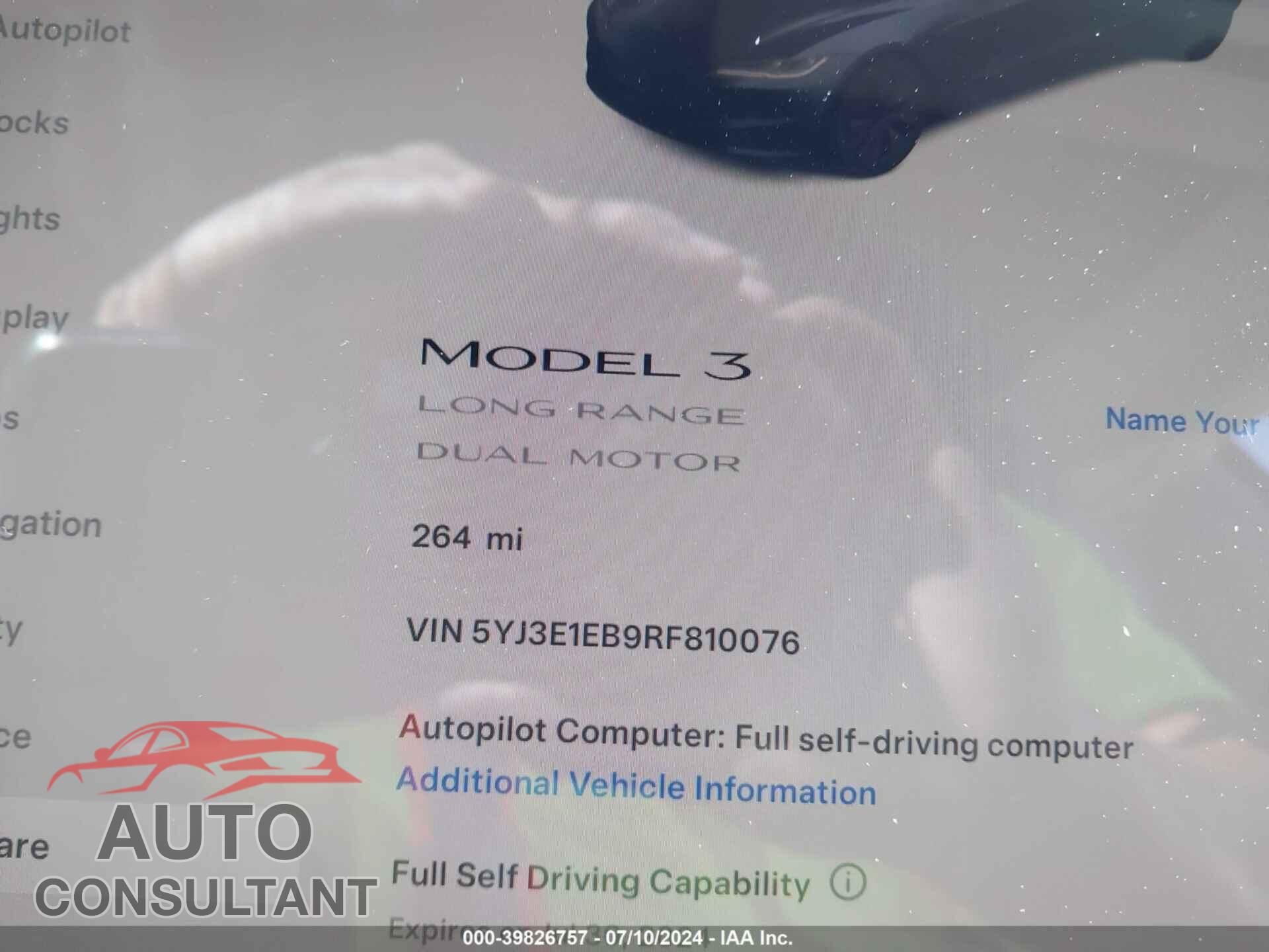 TESLA MODEL 3 2024 - 5YJ3E1EB9RF810076