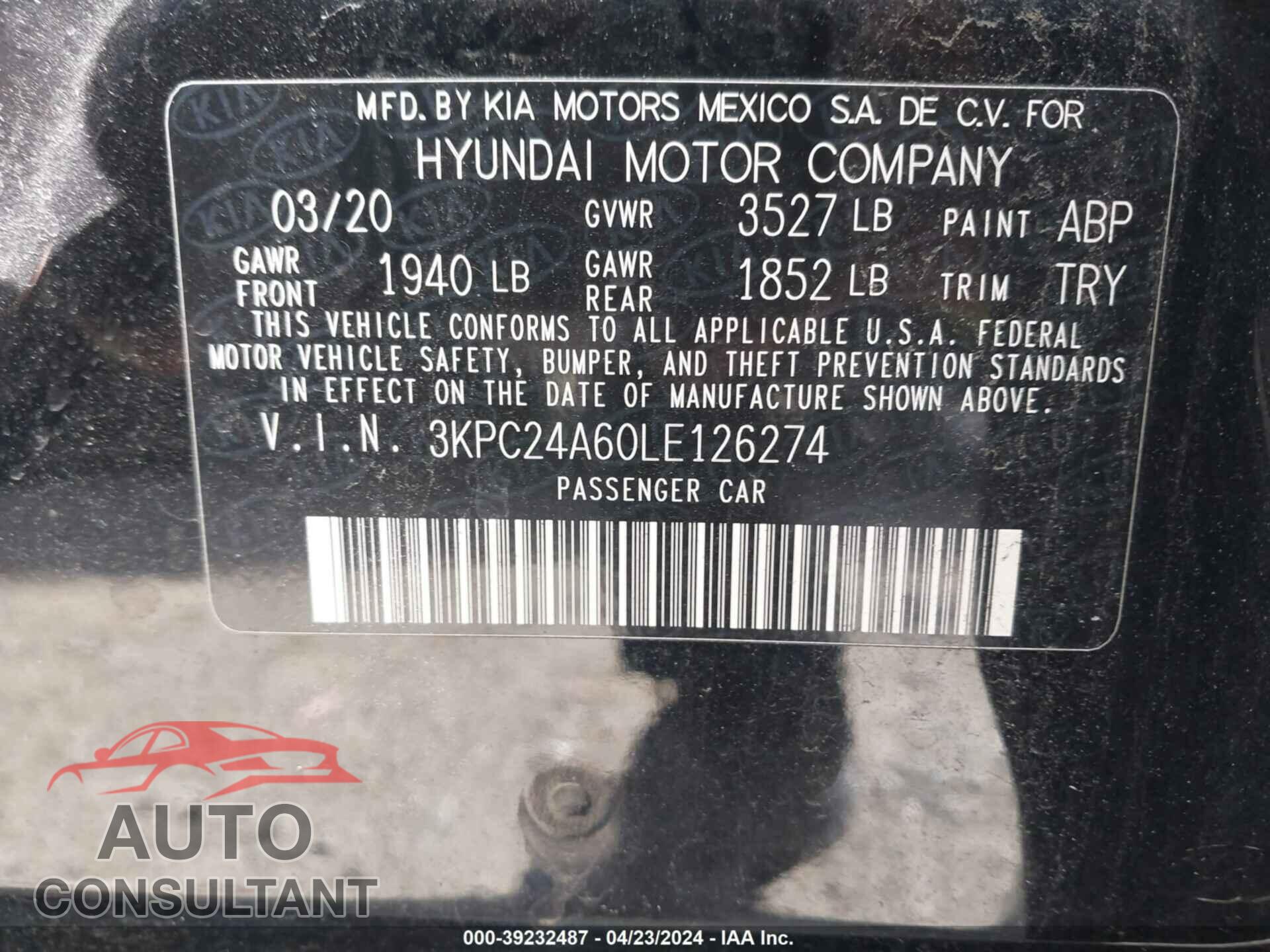 HYUNDAI ACCENT 2020 - 3KPC24A60LE126274