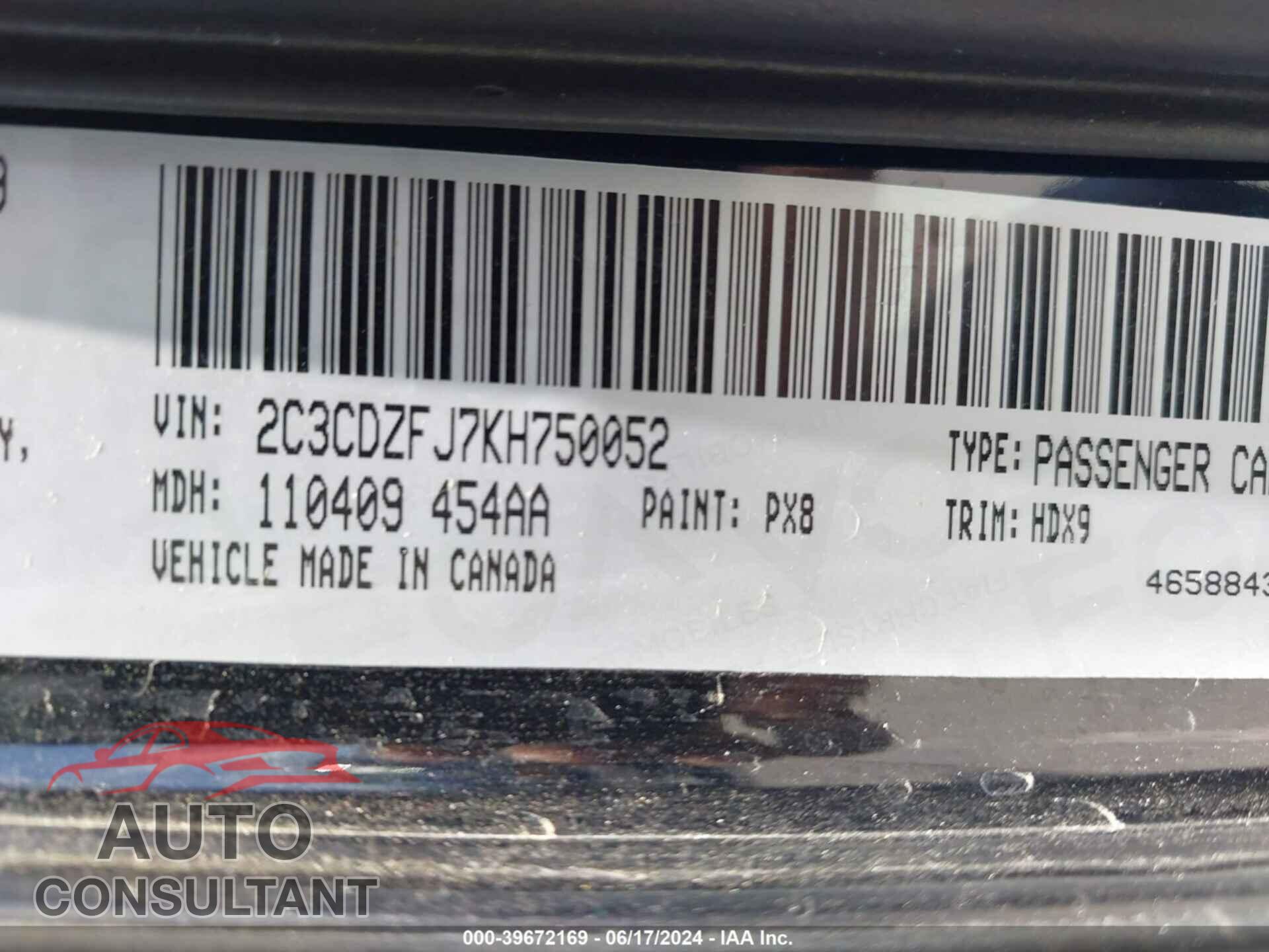 DODGE CHALLENGER 2019 - 2C3CDZFJ7KH750052