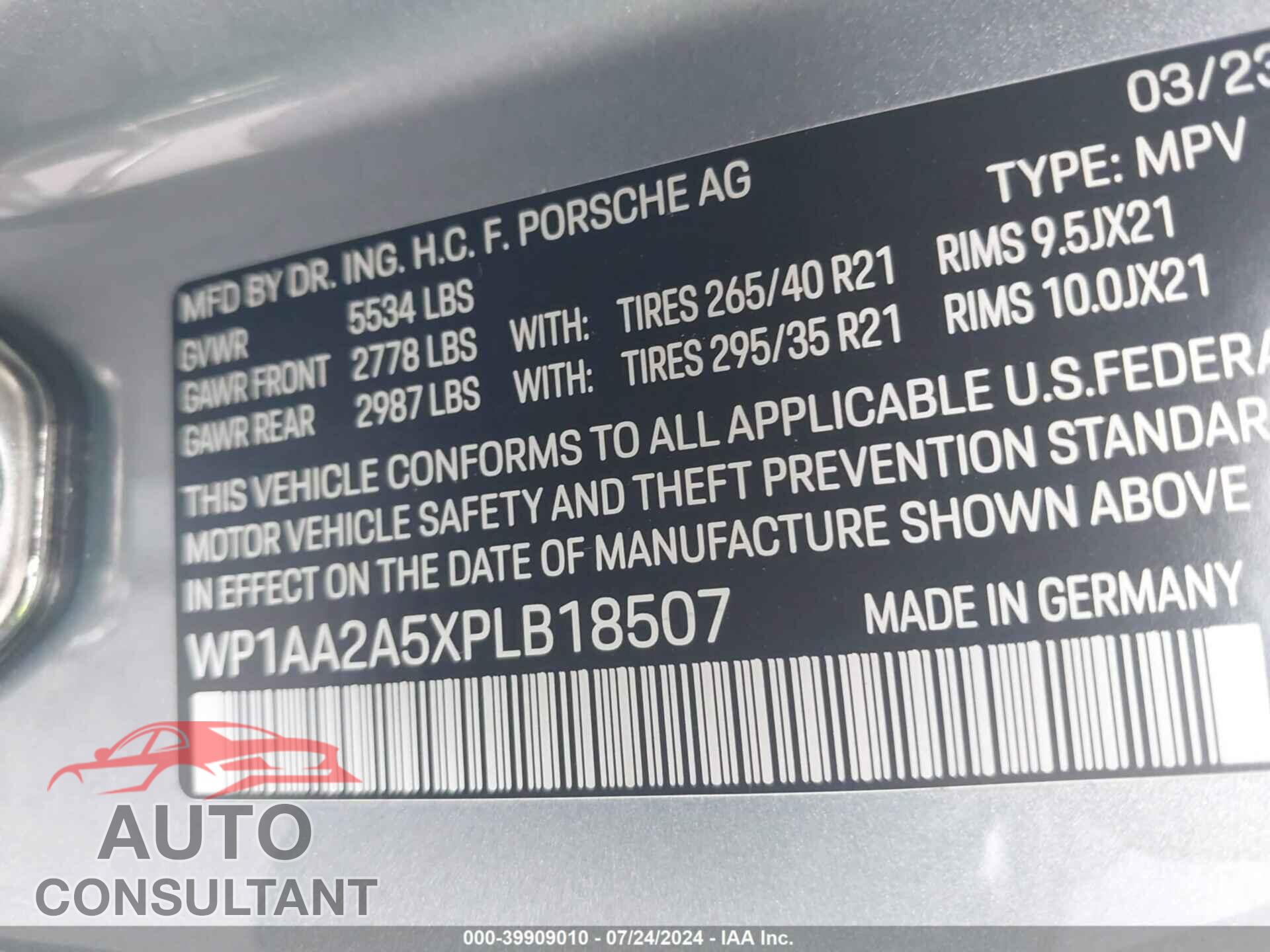 PORSCHE MACAN 2023 - WP1AA2A5XPLB18507