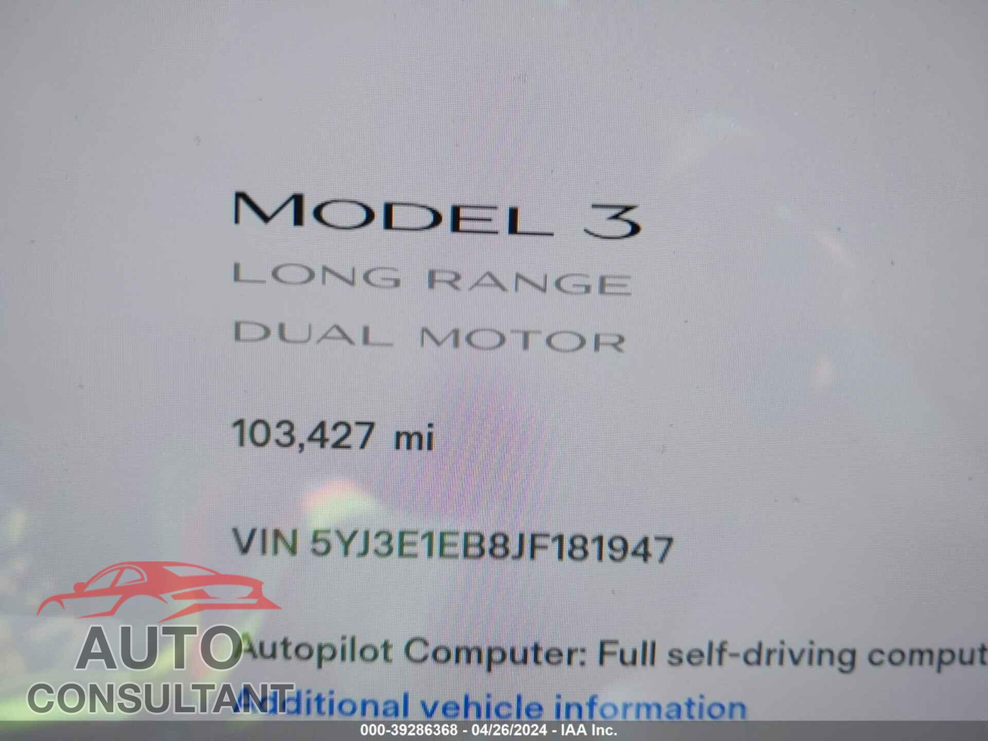 TESLA MODEL 3 2018 - 5YJ3E1EB8JF181947