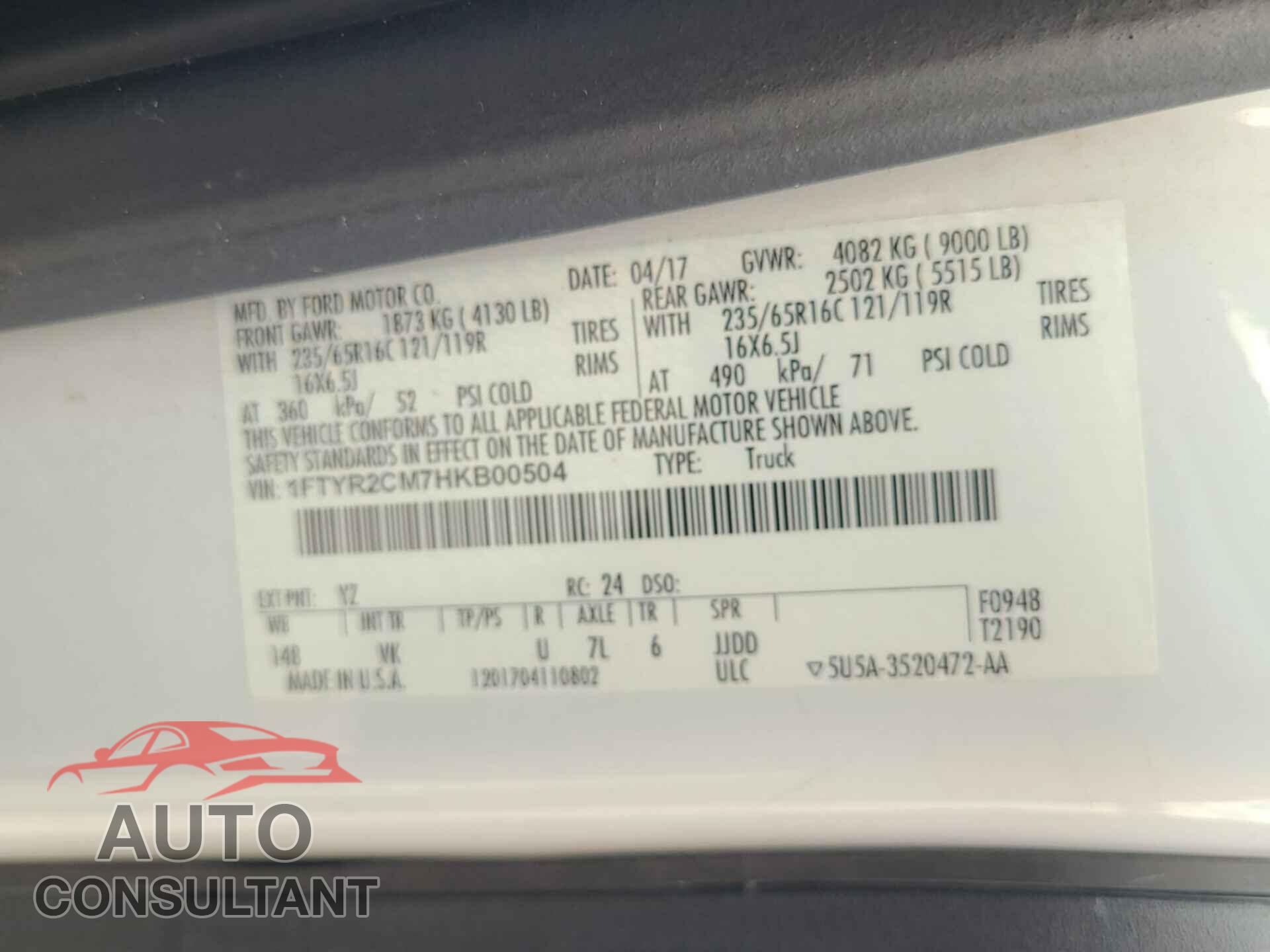 FORD TRANSIT 2017 - 1FTYR2CM7HKB00504