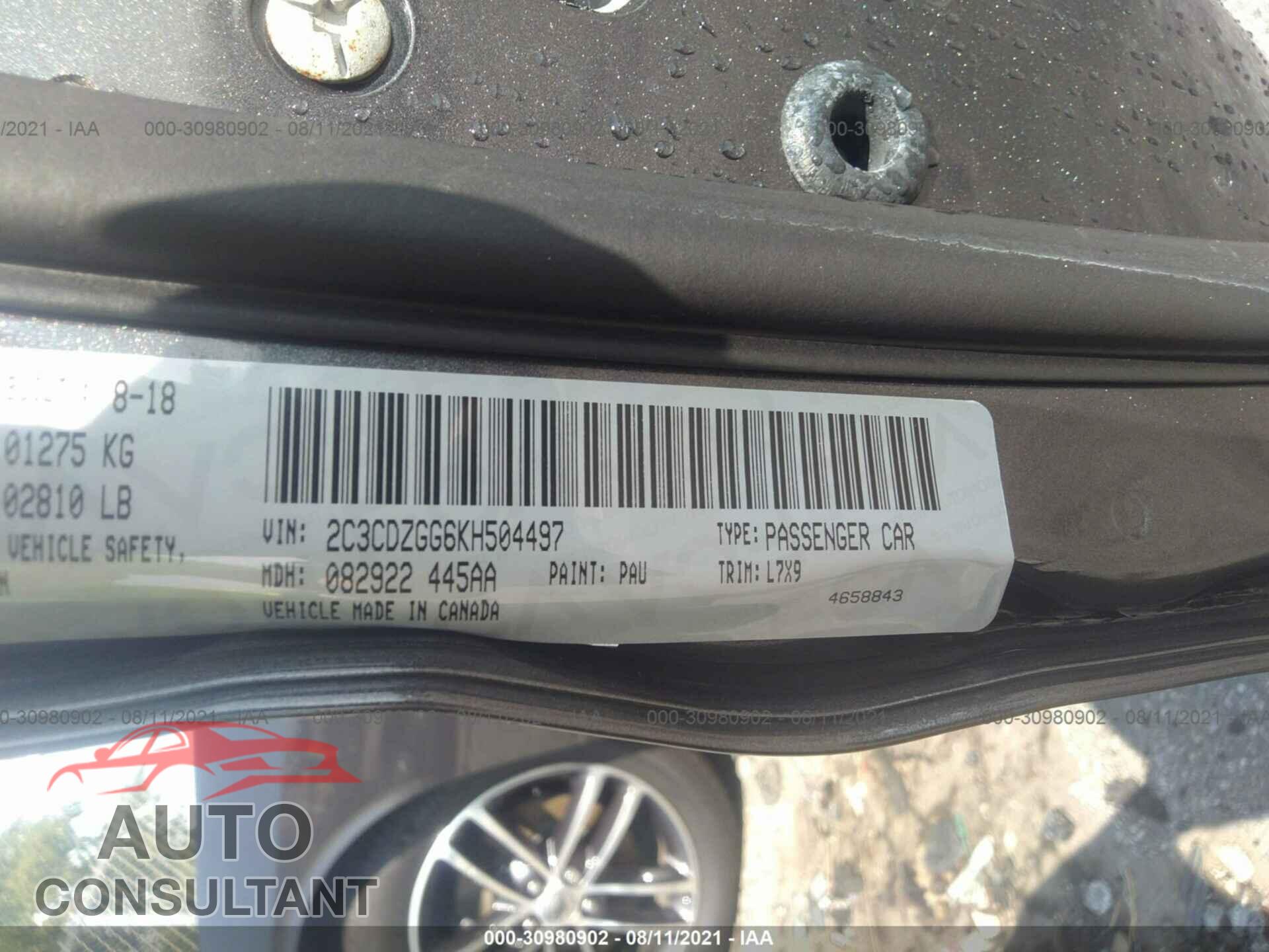 DODGE CHALLENGER 2019 - 2C3CDZGG6KH504497