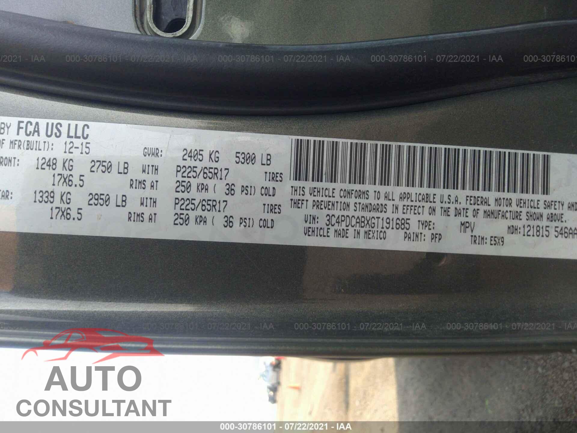 DODGE JOURNEY 2016 - 3C4PDCABXGT191685