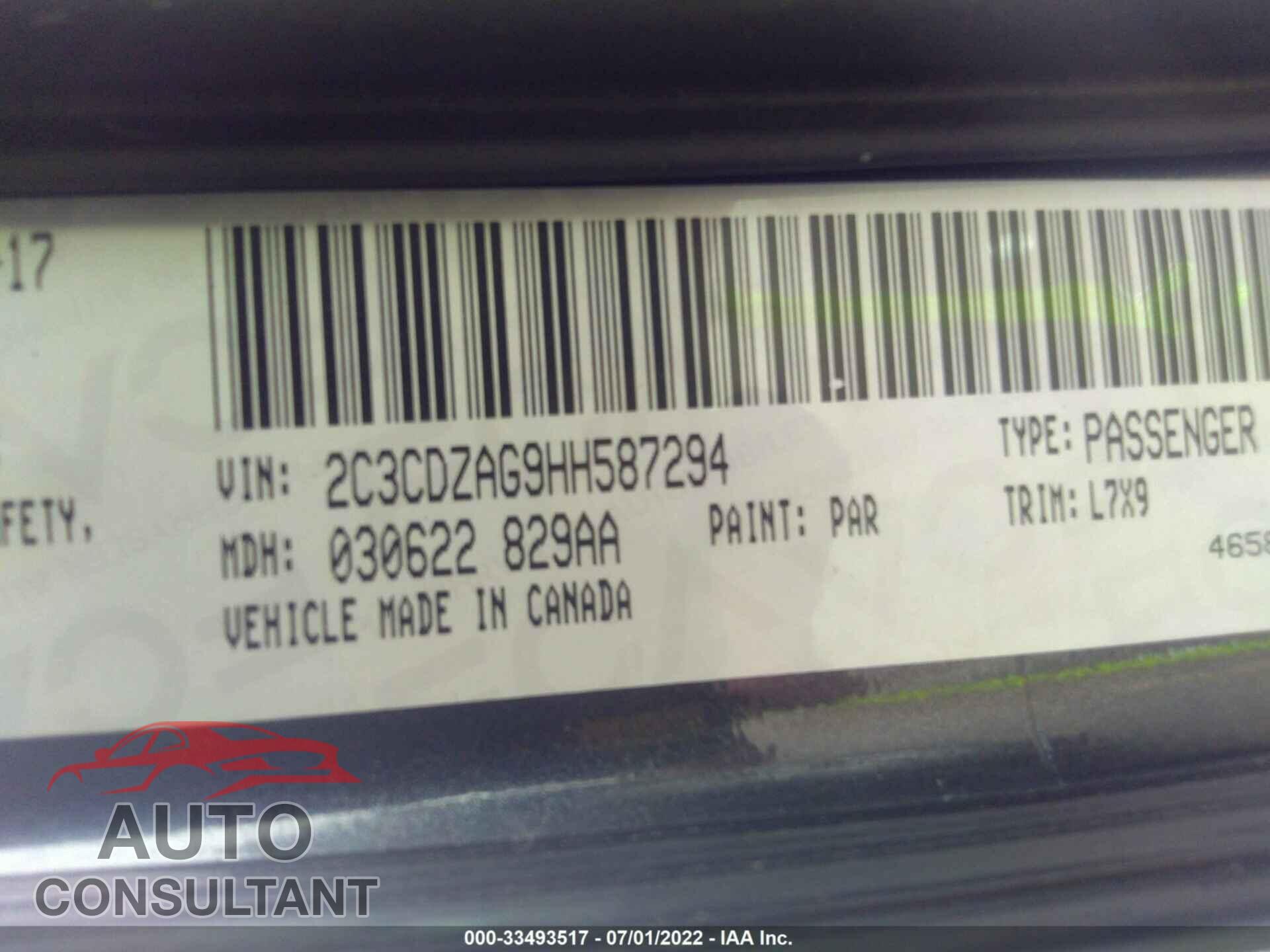 DODGE CHALLENGER 2017 - 2C3CDZAG9HH587294