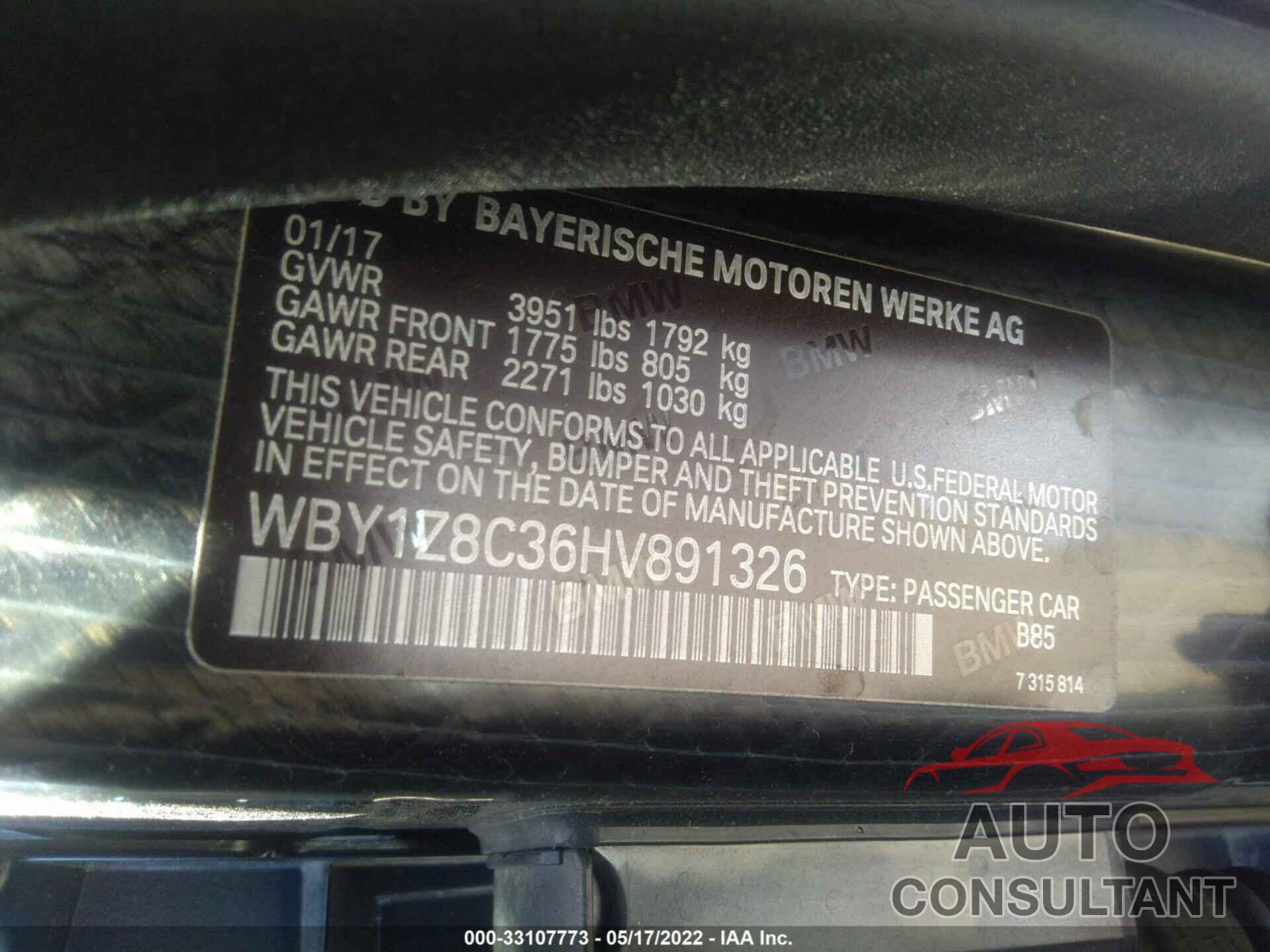 BMW I3 2017 - WBY1Z8C36HV891326