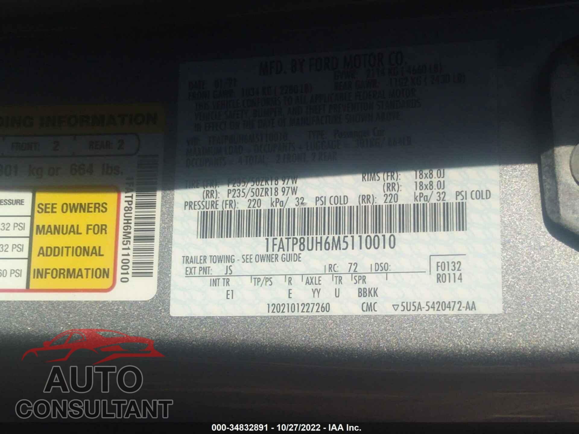 FORD MUSTANG 2021 - 1FATP8UH6M5110010