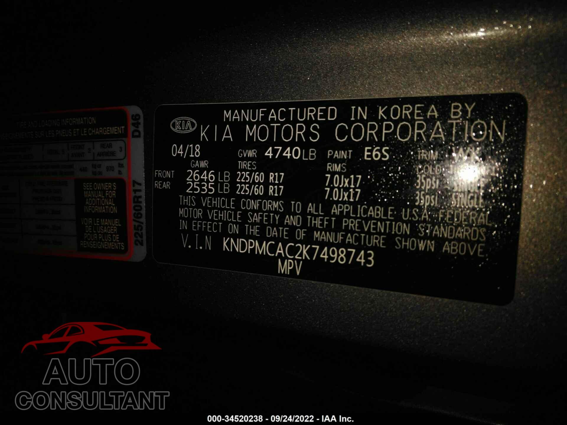 KIA SPORTAGE 2019 - 00DPMCAC2K7498743