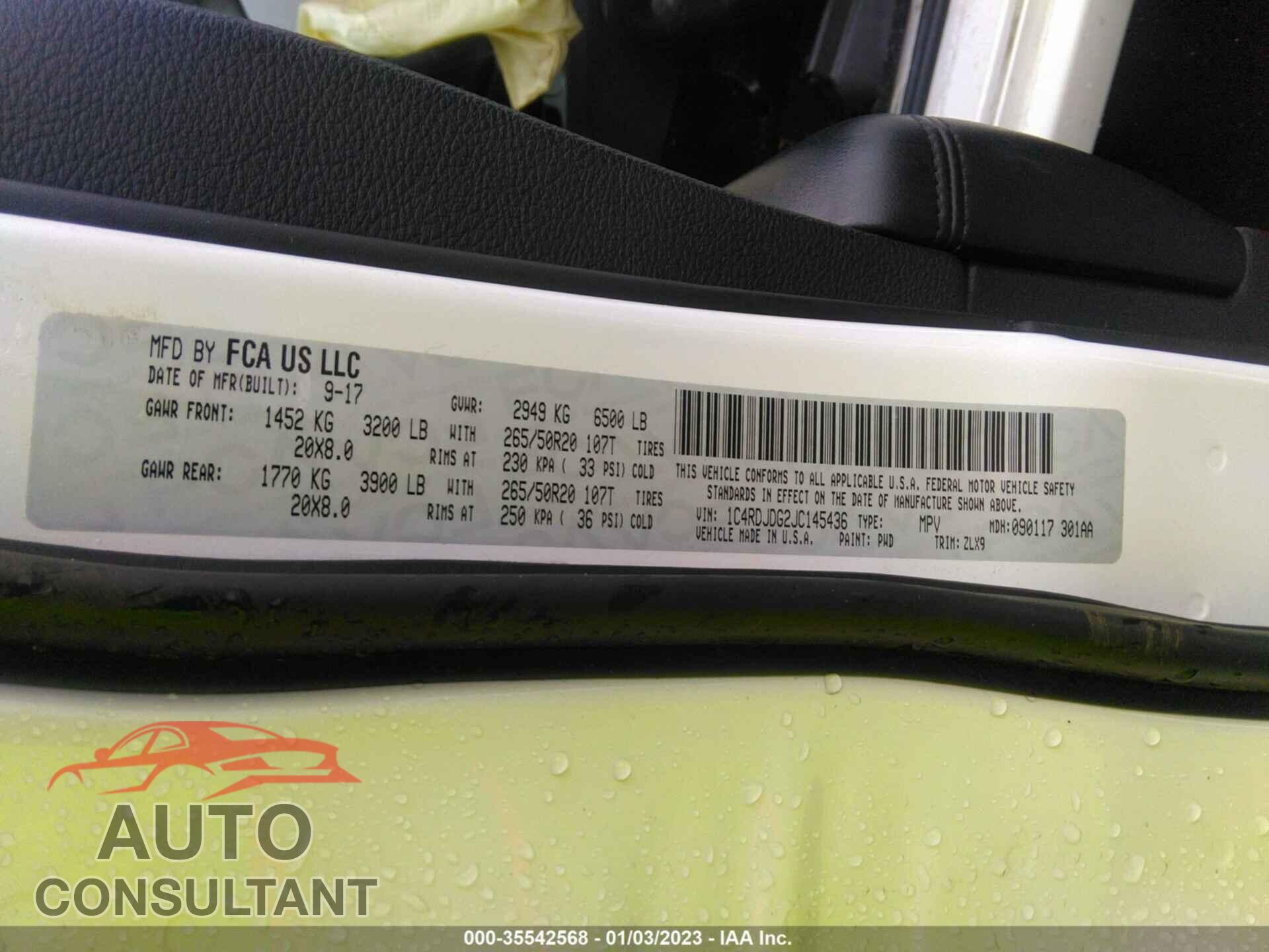 DODGE DURANGO 2018 - 1C4RDJDG2JC145436