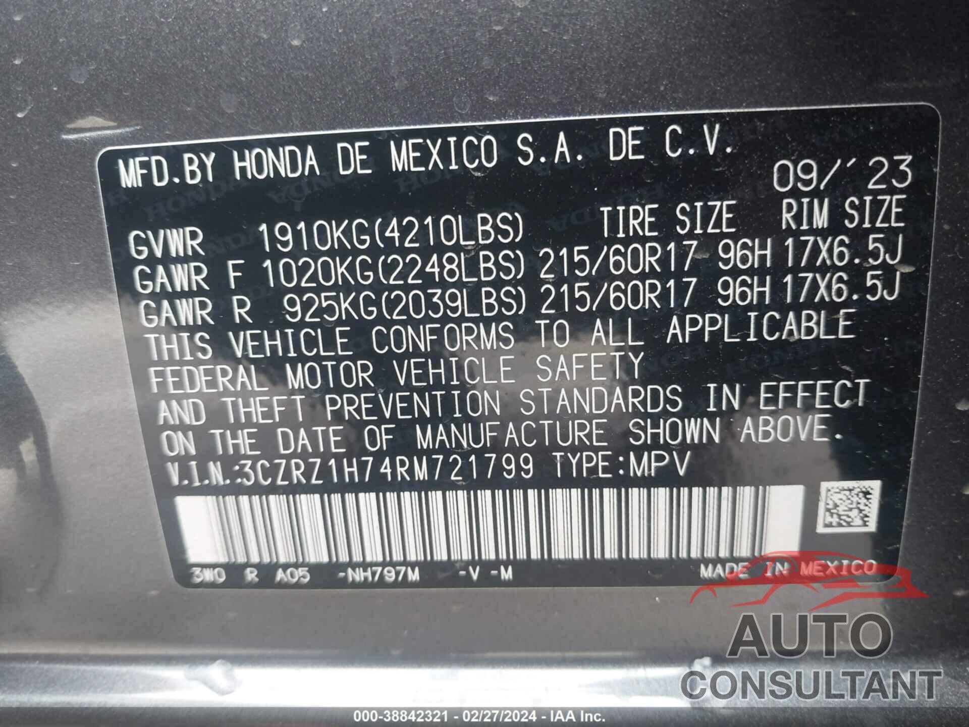 HONDA HR-V 2024 - 3CZRZ1H74RM721799