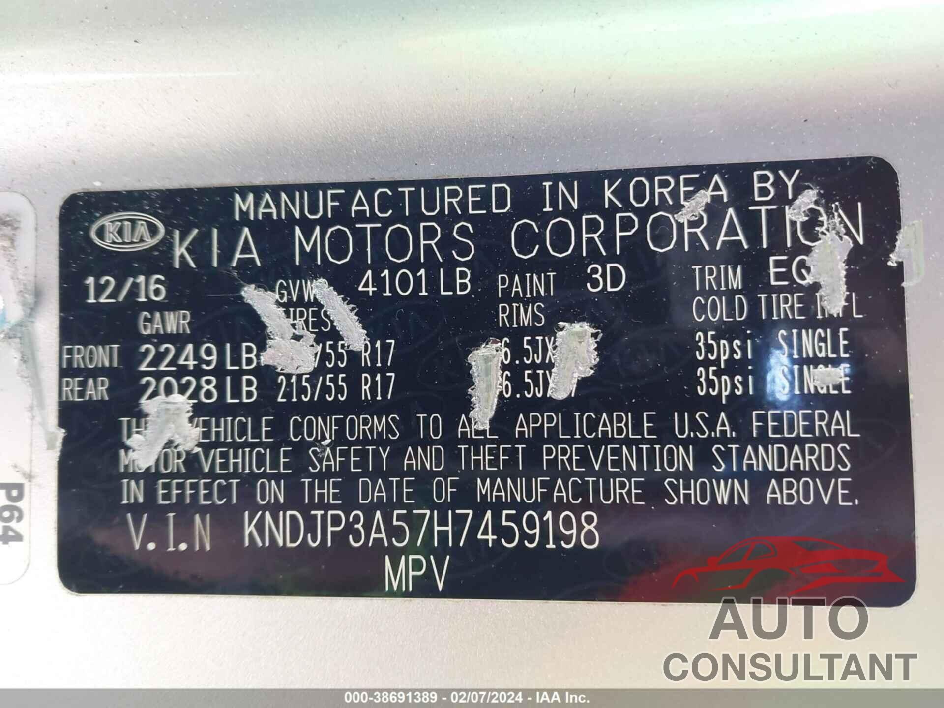 KIA SOUL 2017 - KNDJP3A57H7459198