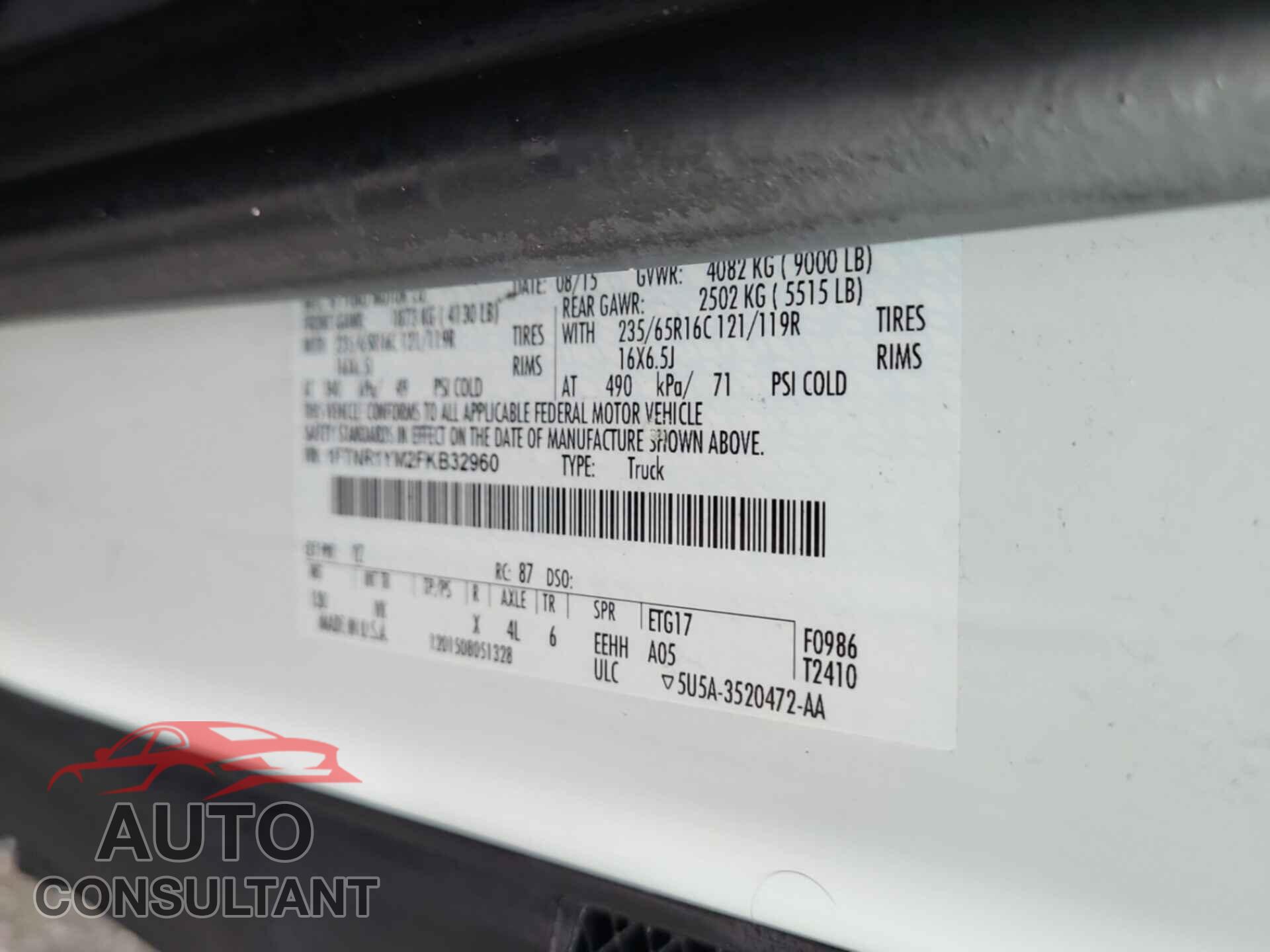 FORD TRANSIT 2015 - 1FTNR1YM2FKB32960