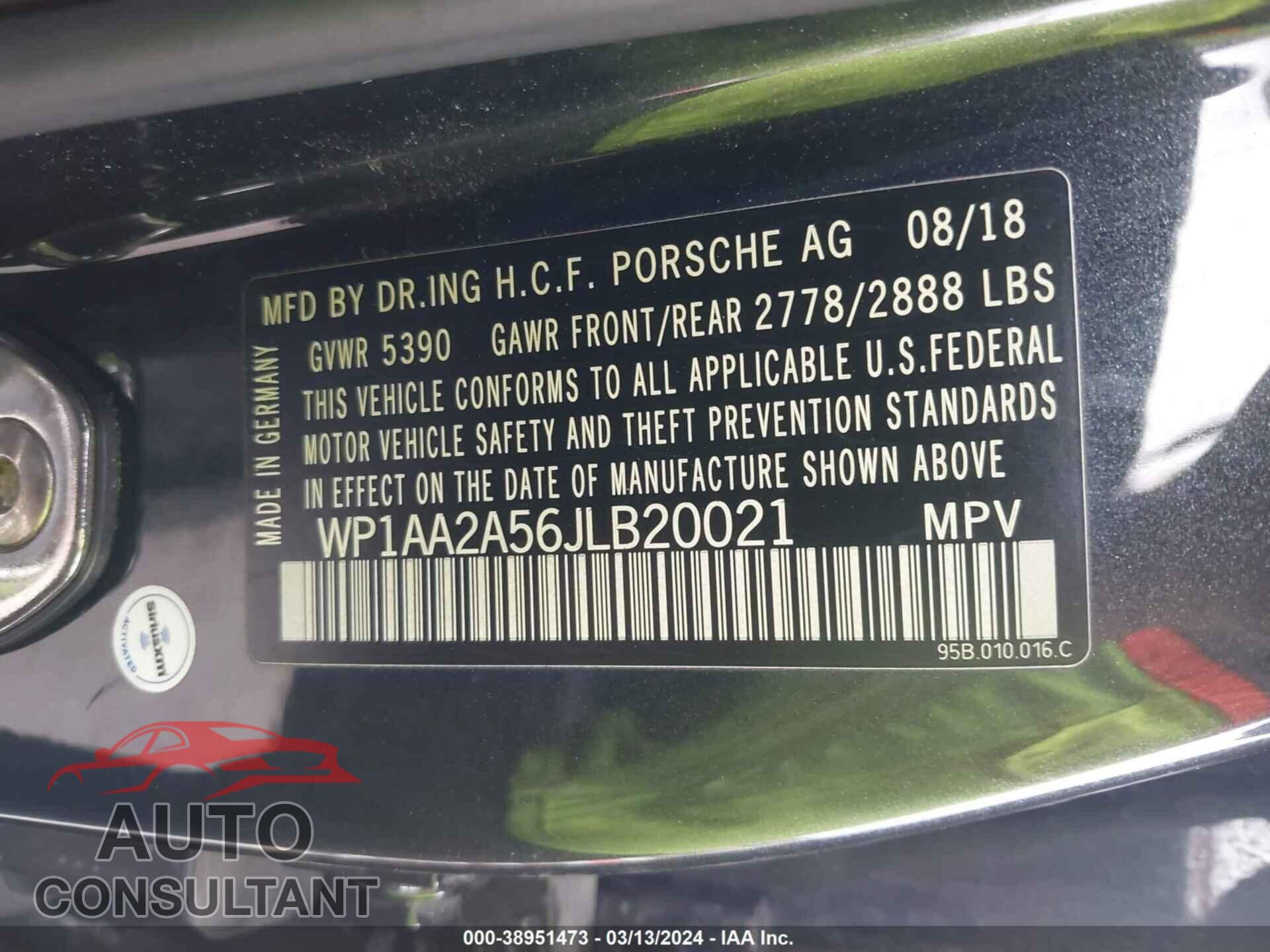 PORSCHE MACAN 2018 - WP1AA2A56JLB20021