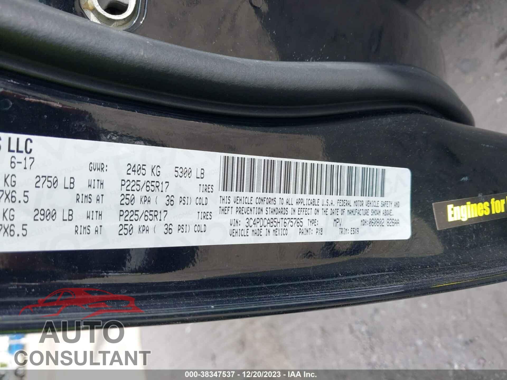 DODGE JOURNEY 2017 - 3C4PDCAB5HT675765