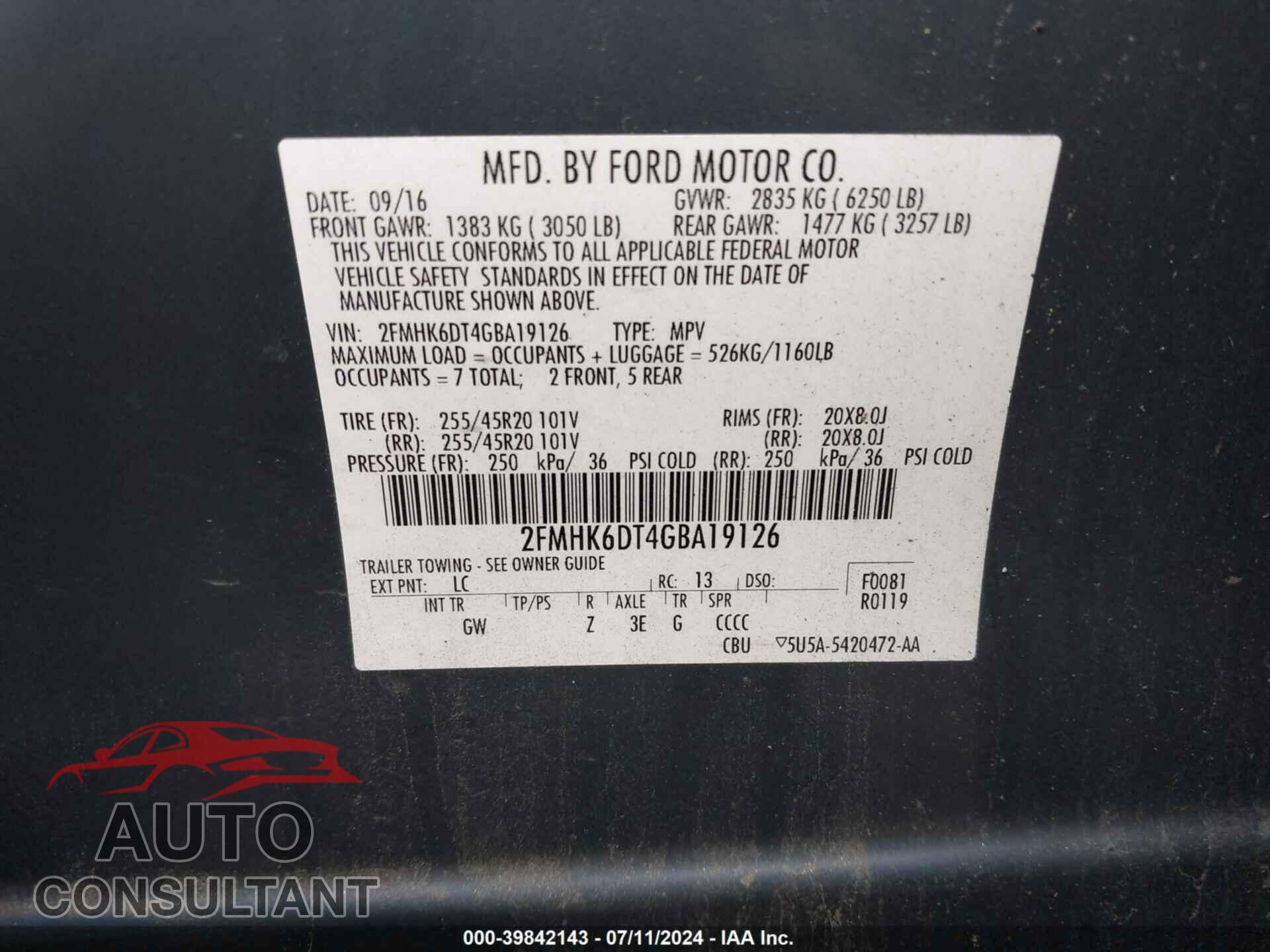 FORD FLEX 2016 - 2FMHK6DT4GBA19126