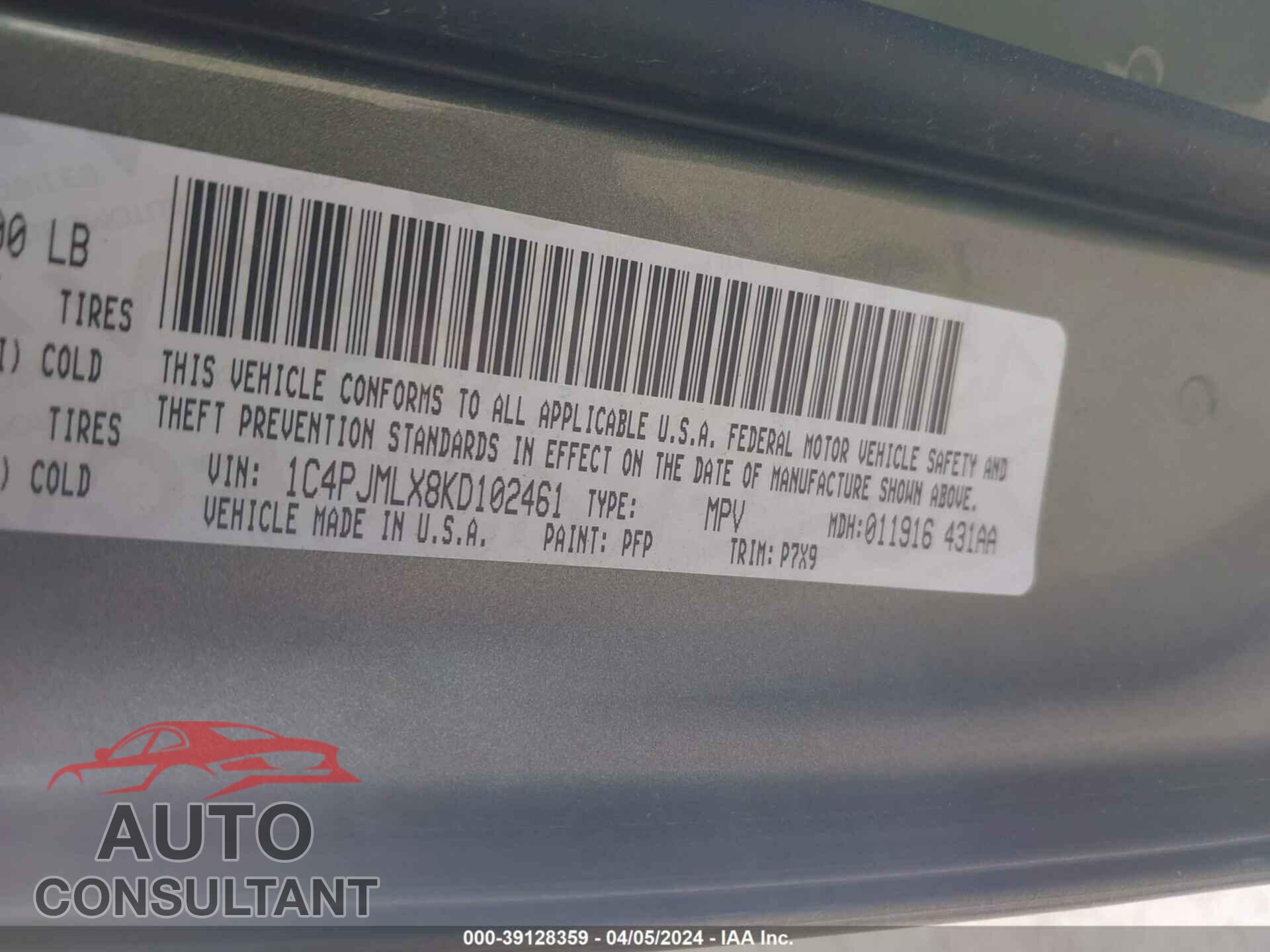 JEEP CHEROKEE 2019 - 1C4PJMLX8KD102461