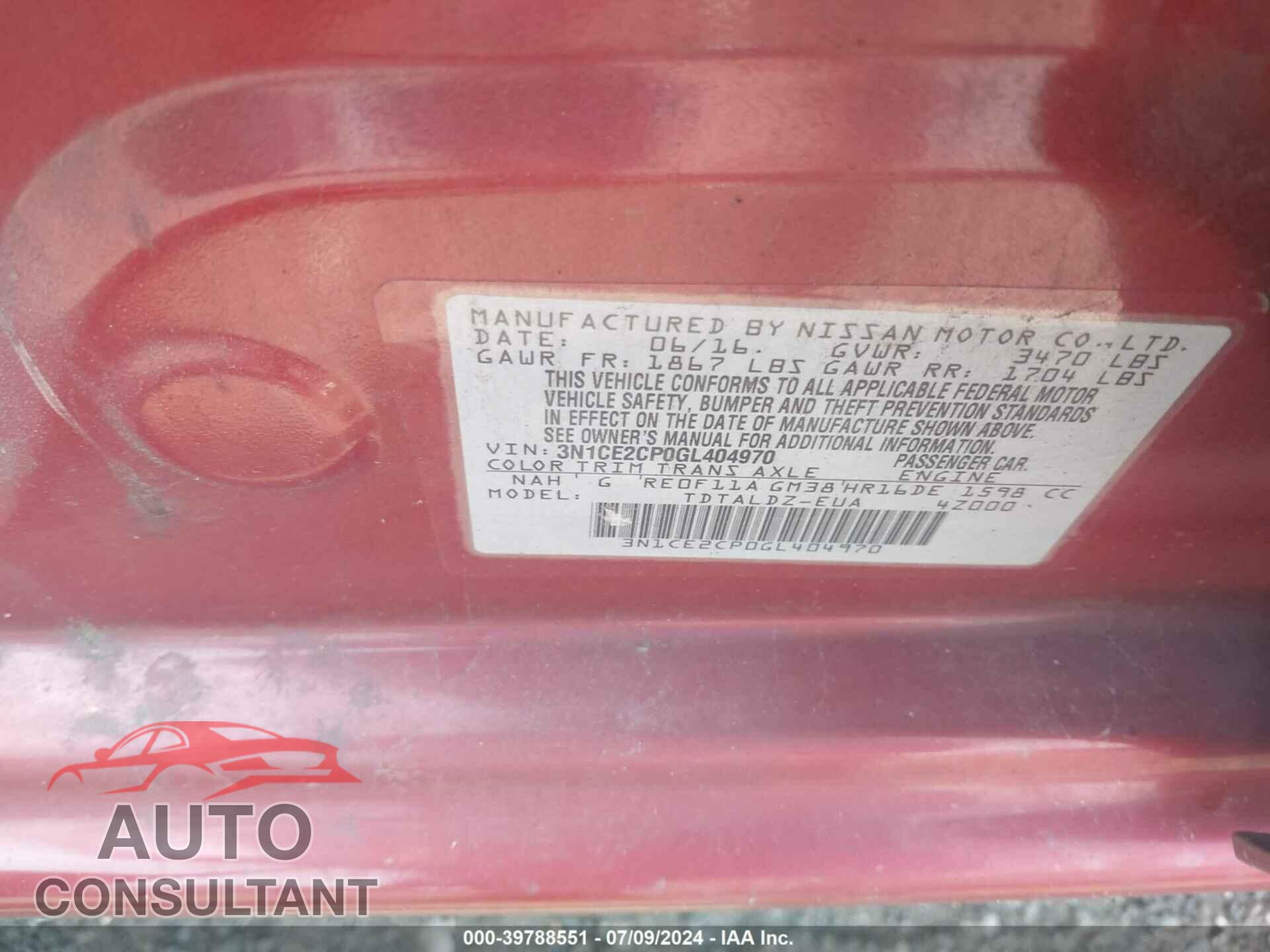 NISSAN VERSA NOTE 2016 - 3N1CE2CP0GL404970