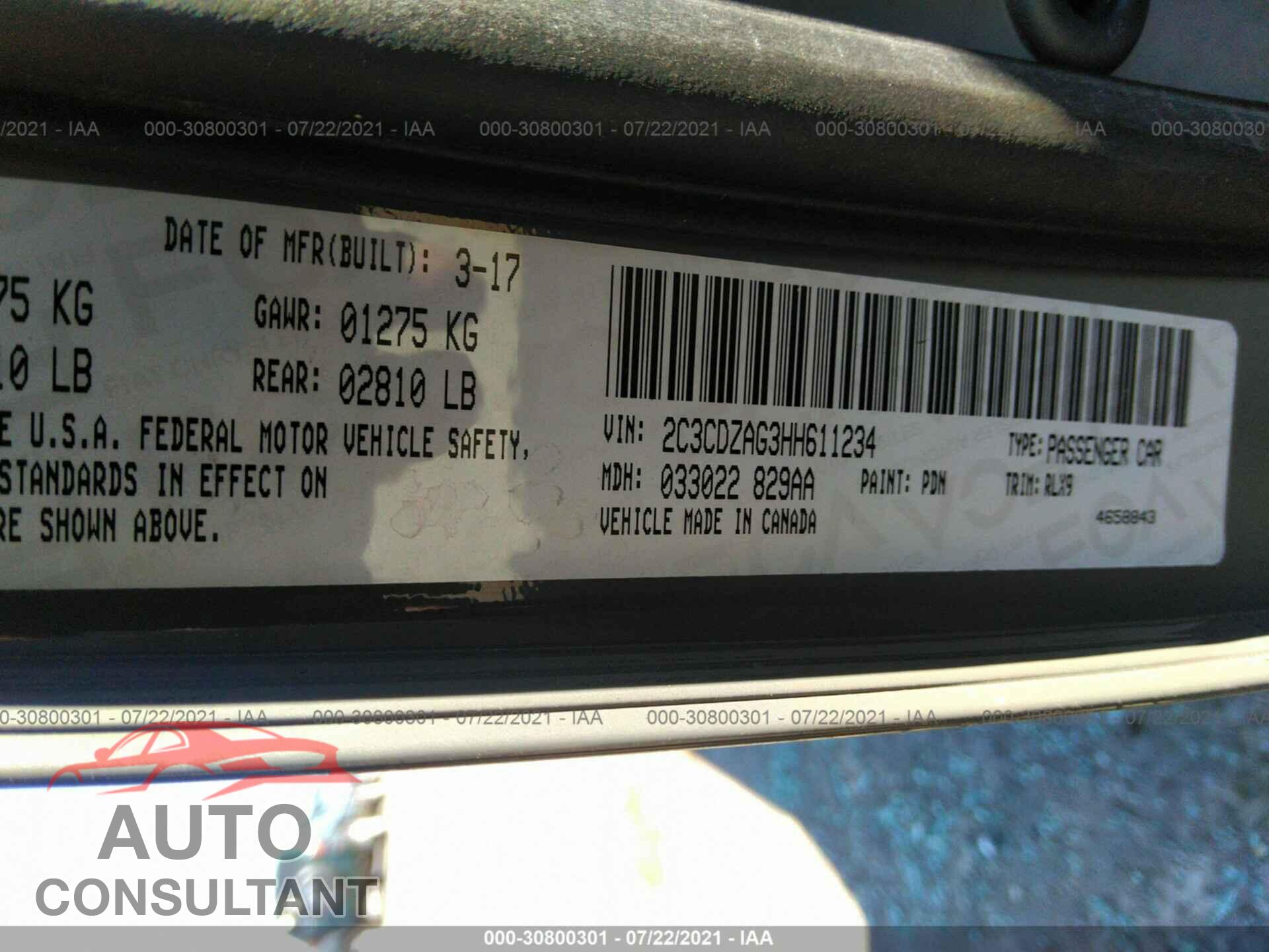 DODGE CHALLENGER 2017 - 2C3CDZAG3HH611234