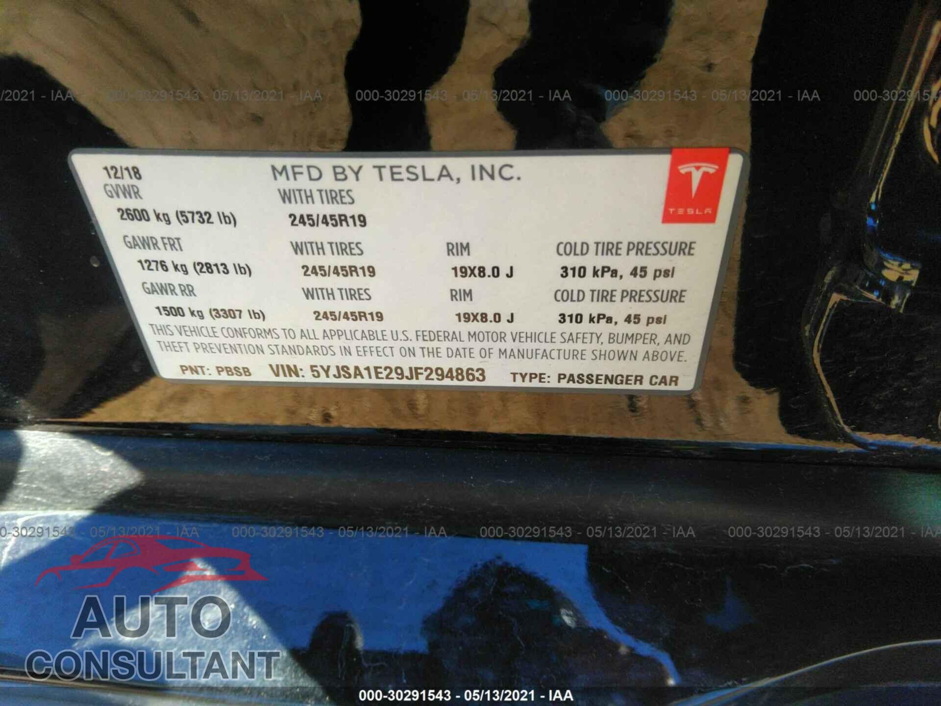 TESLA MODEL S 2018 - 5YJSA1E29JF294863