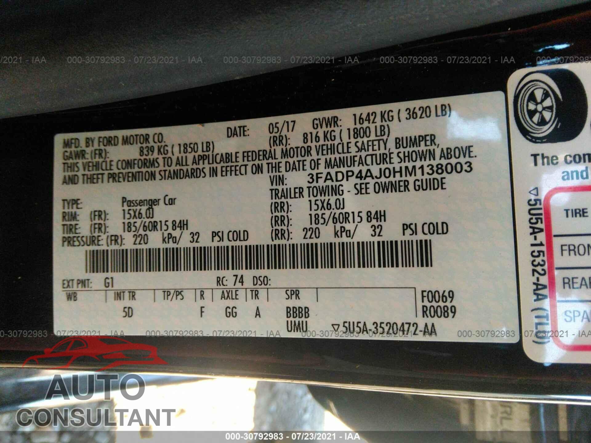 FORD FIESTA 2017 - 3FADP4AJ0HM138003